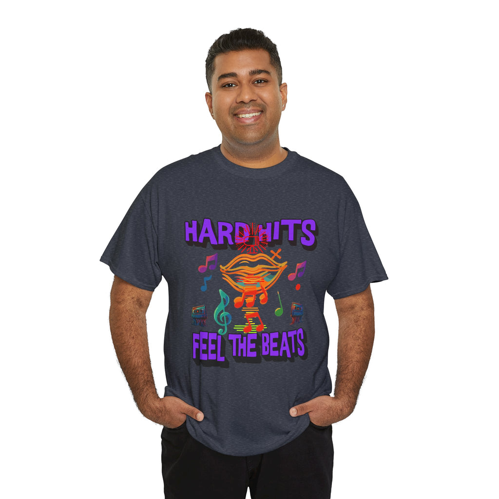 Music Lover Tee - Hard Hits Feel The Beats, Unisex Cotton Shirt, Perfect Gift for Musicians, Concerts, Festivals, Casual Wear