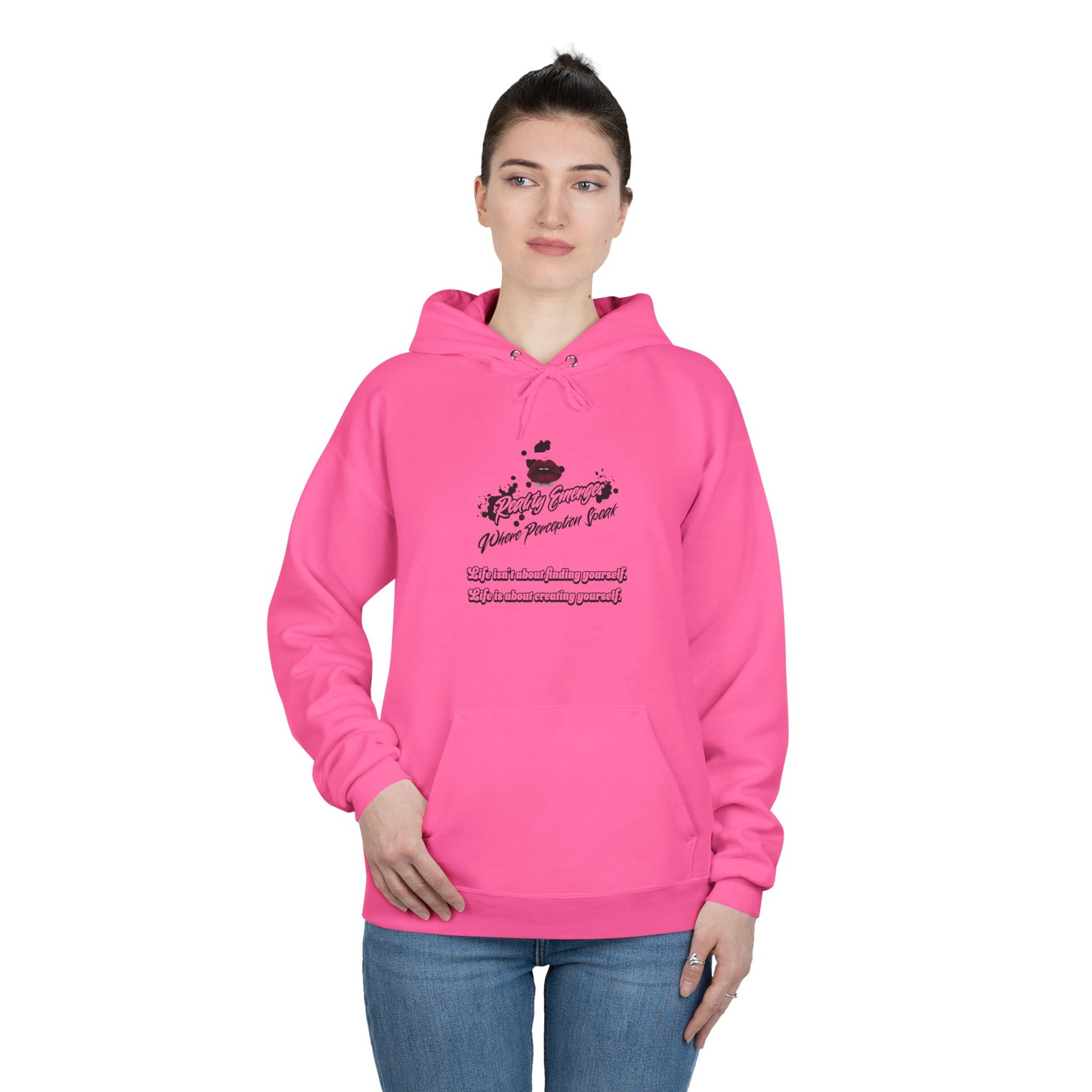 Hoodie Reality Emerges Where Perception Speaks Red Lips and Ink Splatter Design