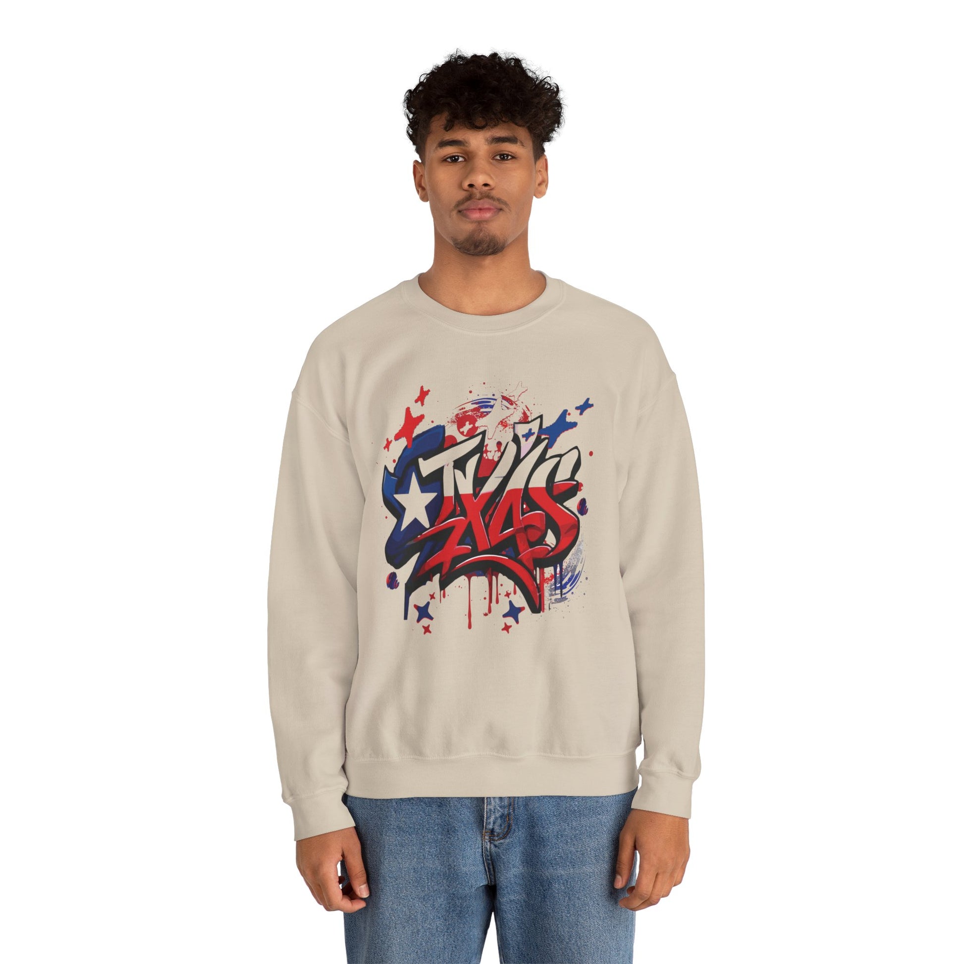 Texas Graffiti Crewneck Sweatshirt, Urban Streetwear, Unisex Fashion, Graphic Sweatshirt, Cozy Layering Piece, Gift for Him/Her