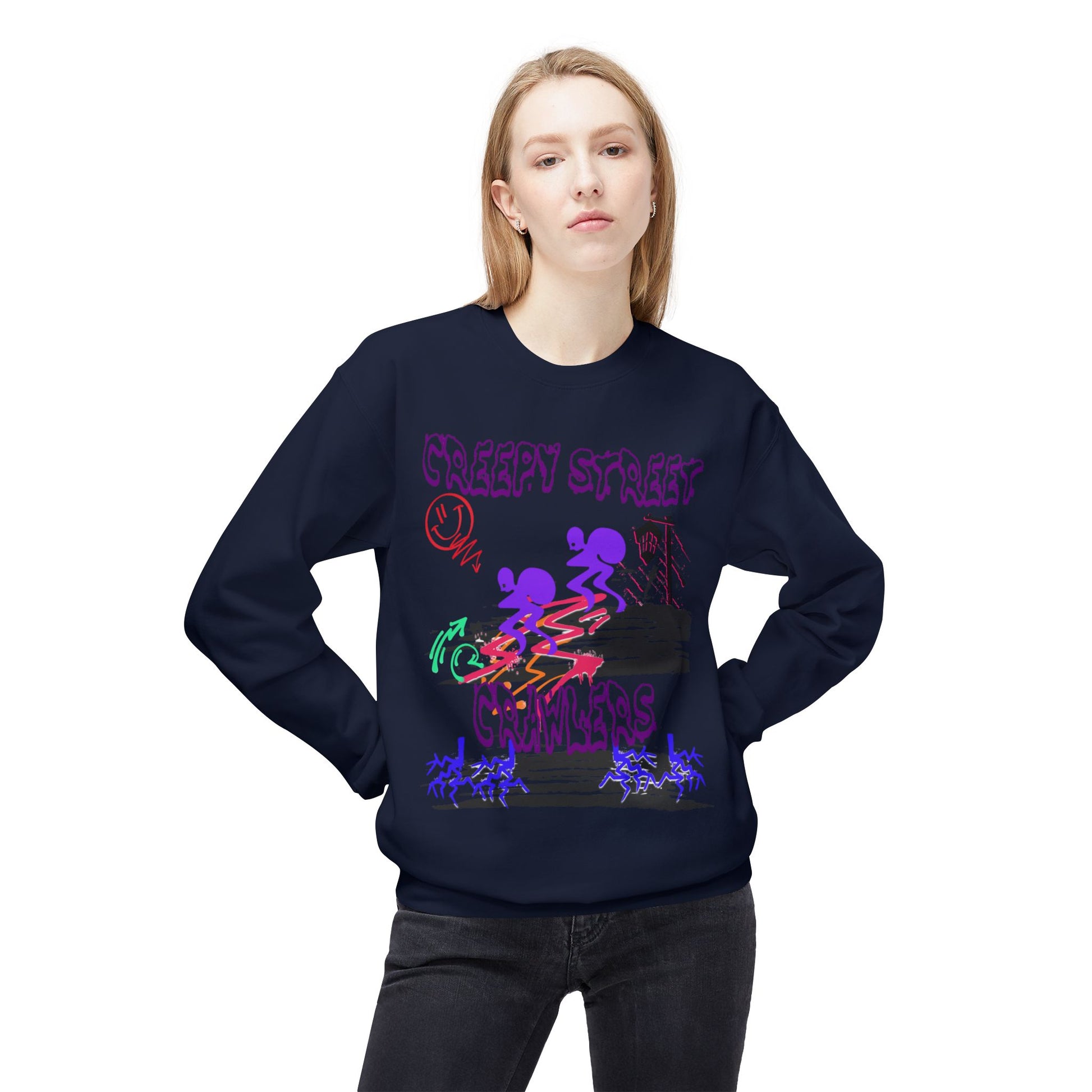 Creepy Street Crawlers Sweatshirt | Cozy Unisex Fleece Crewneck | Ideal for Halloween, Casual Wear, Fall Outings, Gift for Friends