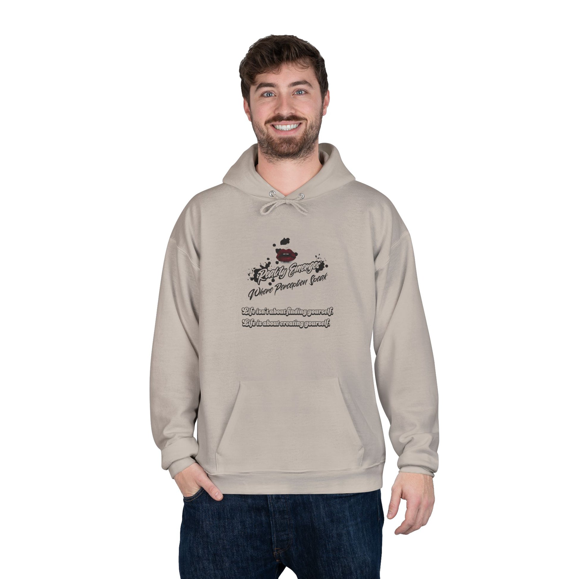Hoodie Reality Emerges Where Perception Speaks Red Lips and Ink Splatter Design