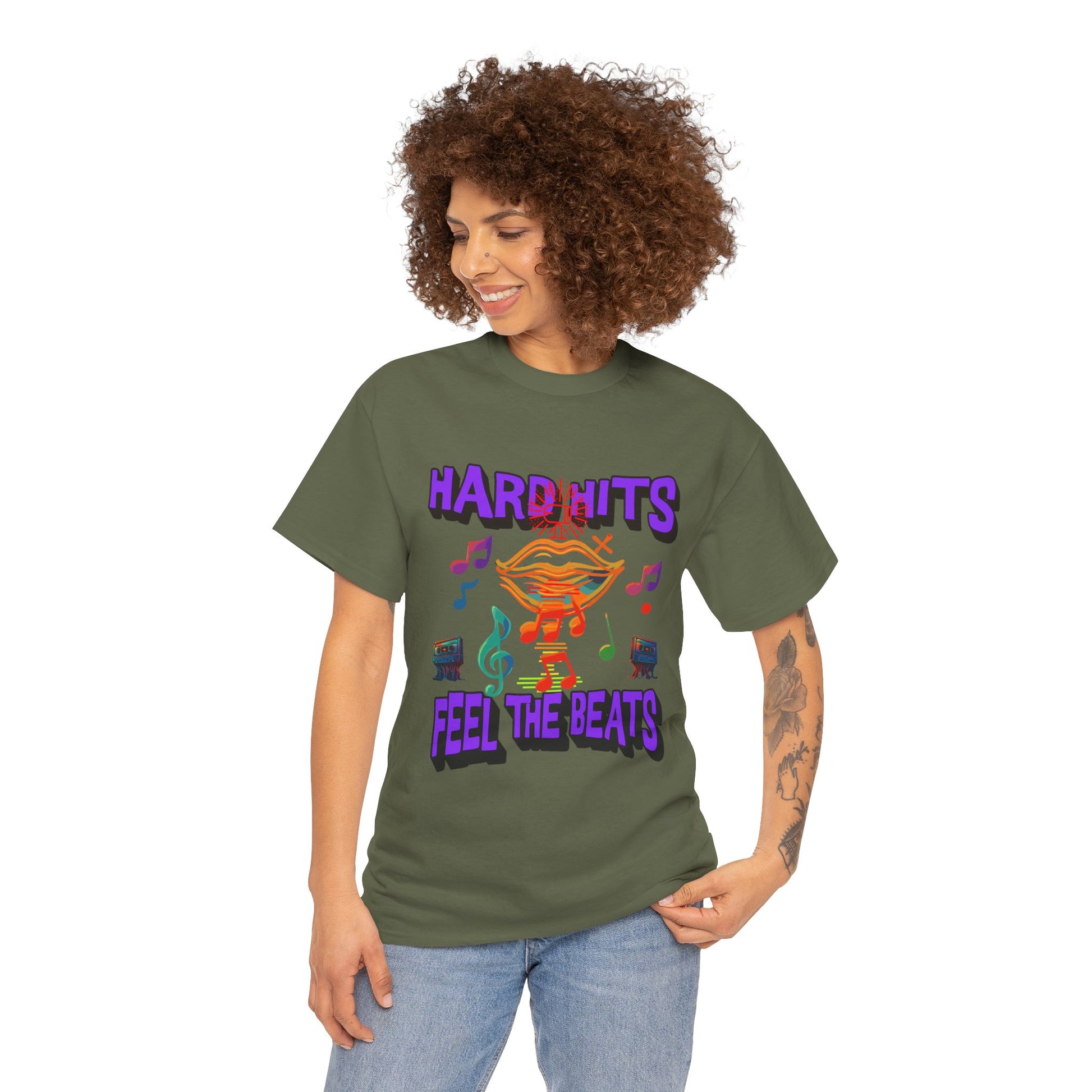 Music Lover Tee - Hard Hits Feel The Beats, Unisex Cotton Shirt, Perfect Gift for Musicians, Concerts, Festivals, Casual Wear