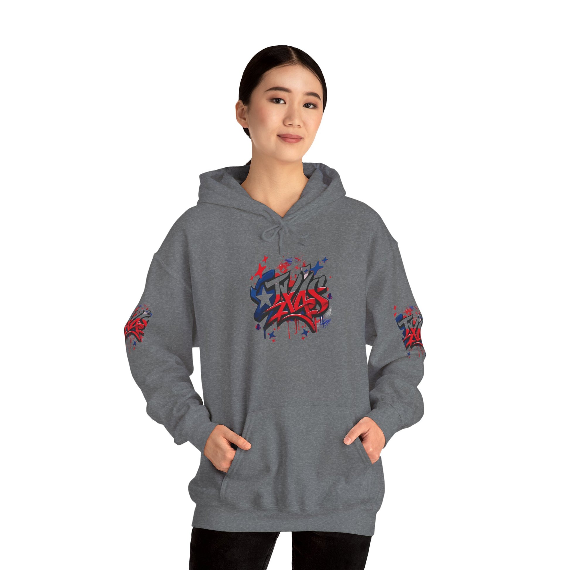 Patriotic Graffiti Hoodie, Cozy Sweatshirt for Casual Wear, Perfect Gift for July 4th, Stylish Streetwear, Unisex Fashion
