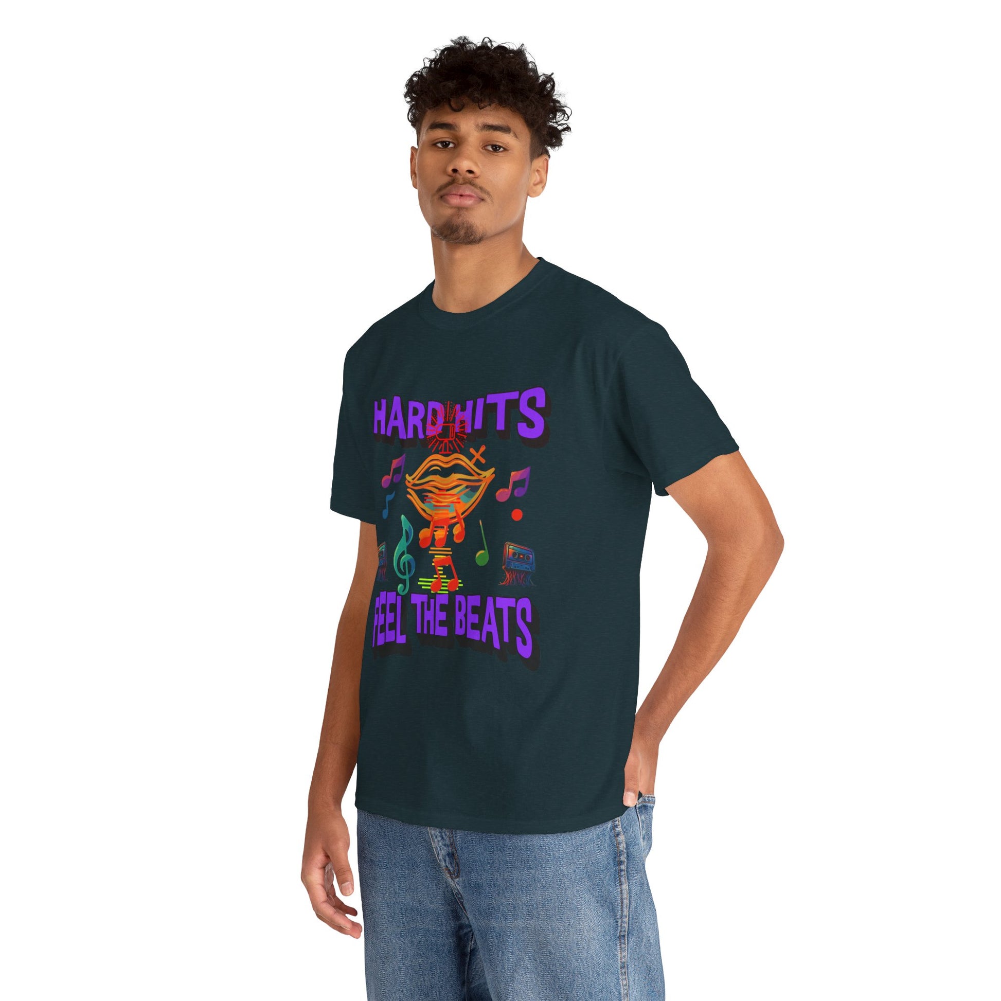 Music Lover Tee - Hard Hits Feel The Beats, Unisex Cotton Shirt, Perfect Gift for Musicians, Concerts, Festivals, Casual Wear