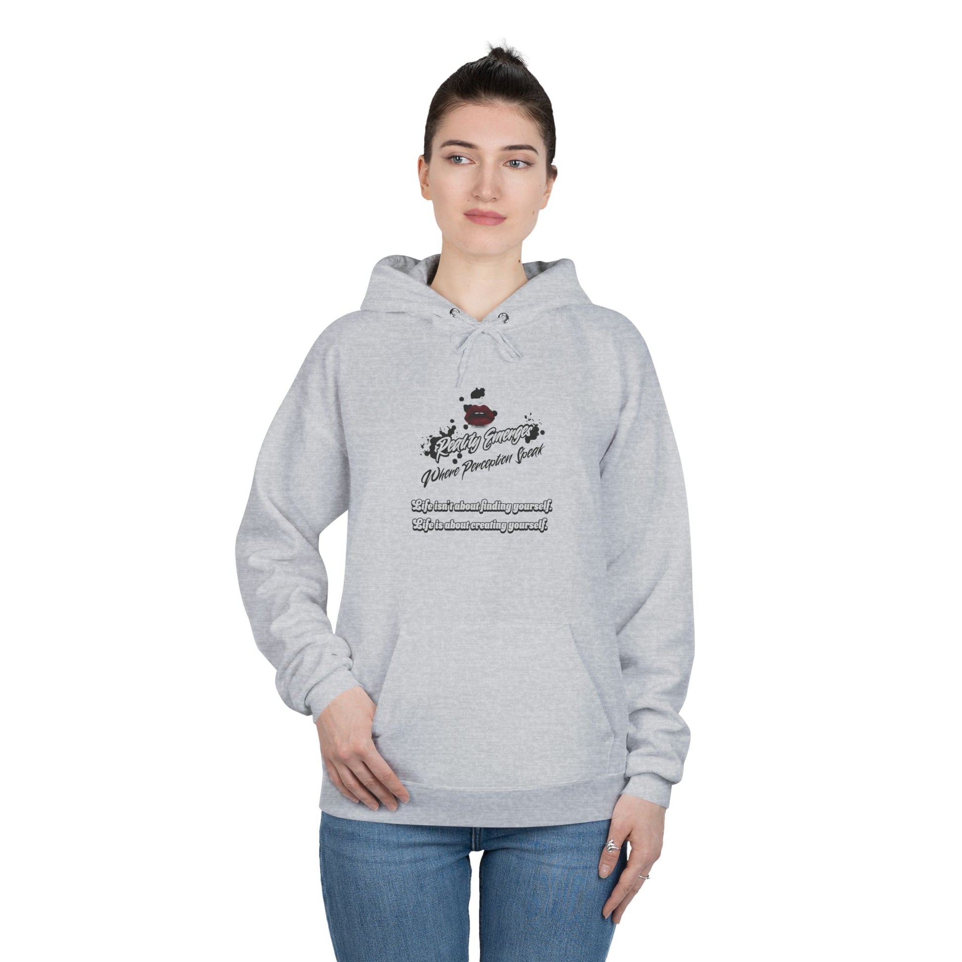 Hoodie Reality Emerges Where Perception Speaks Red Lips and Ink Splatter Design
