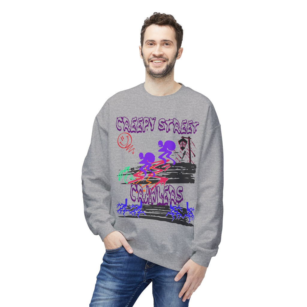 Creepy Street Crawlers Sweatshirt | Cozy Unisex Fleece Crewneck | Ideal for Halloween, Casual Wear, Fall Outings, Gift for Friends