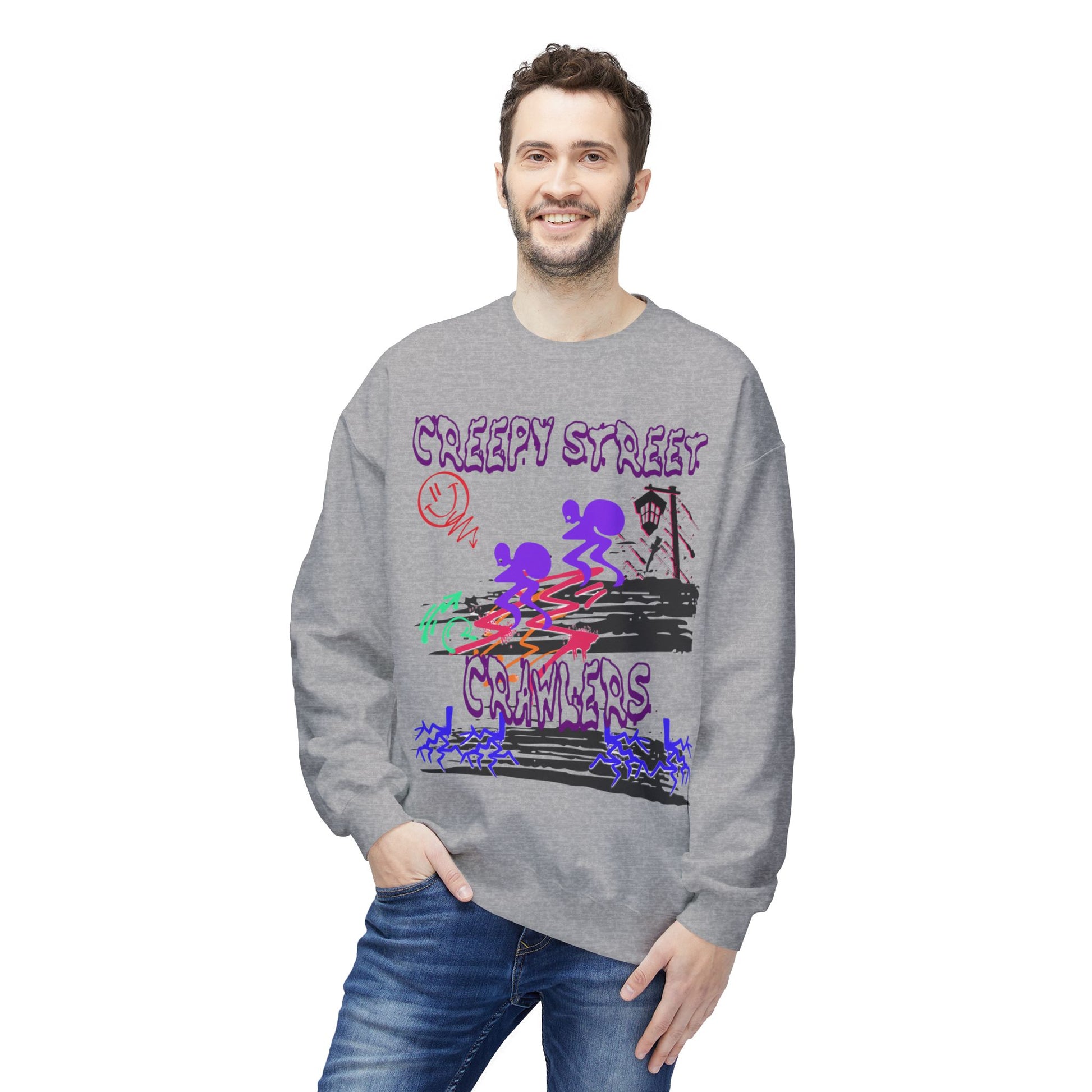 Creepy Street Crawlers Sweatshirt | Cozy Unisex Fleece Crewneck | Ideal for Halloween, Casual Wear, Fall Outings, Gift for Friends