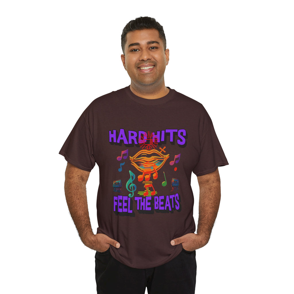 Music Lover Tee - Hard Hits Feel The Beats, Unisex Cotton Shirt, Perfect Gift for Musicians, Concerts, Festivals, Casual Wear