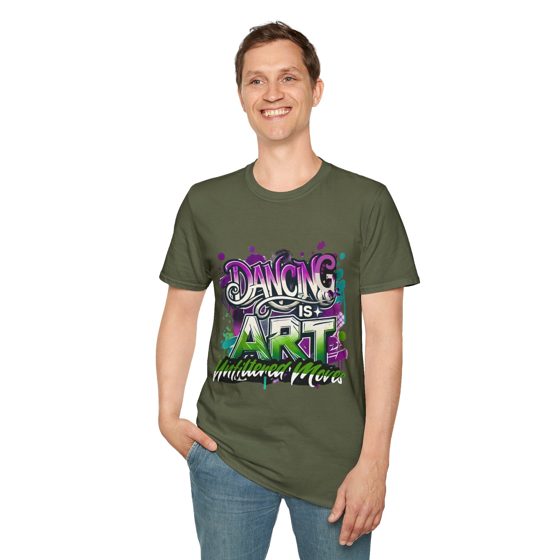 Dance Tee Unisex Softstyle T-Shirt: Dancing is Art & Unfiltered Moves Design