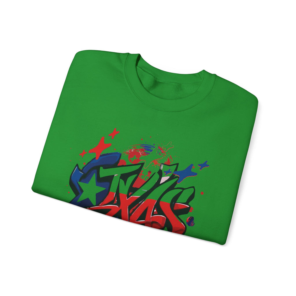 Texas Graffiti Crewneck Sweatshirt, Urban Streetwear, Unisex Fashion, Graphic Sweatshirt, Cozy Layering Piece, Gift for Him/Her