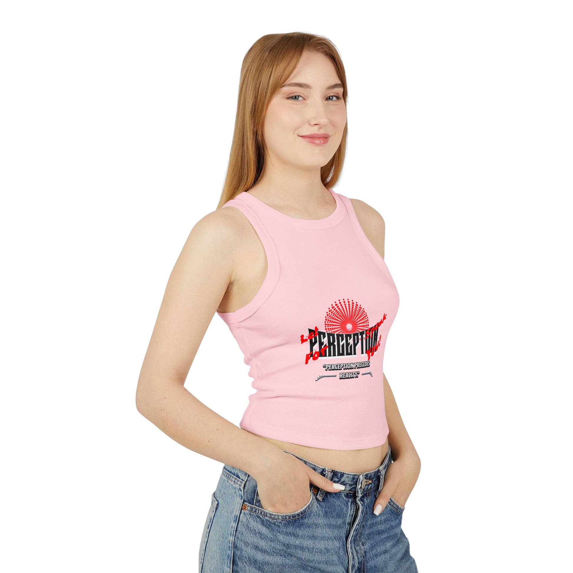 Women's Graphic Crop Tank Top: 'Perception' Design, Summer Essential, Casual Wear, Workout Gear, Festival Outfit