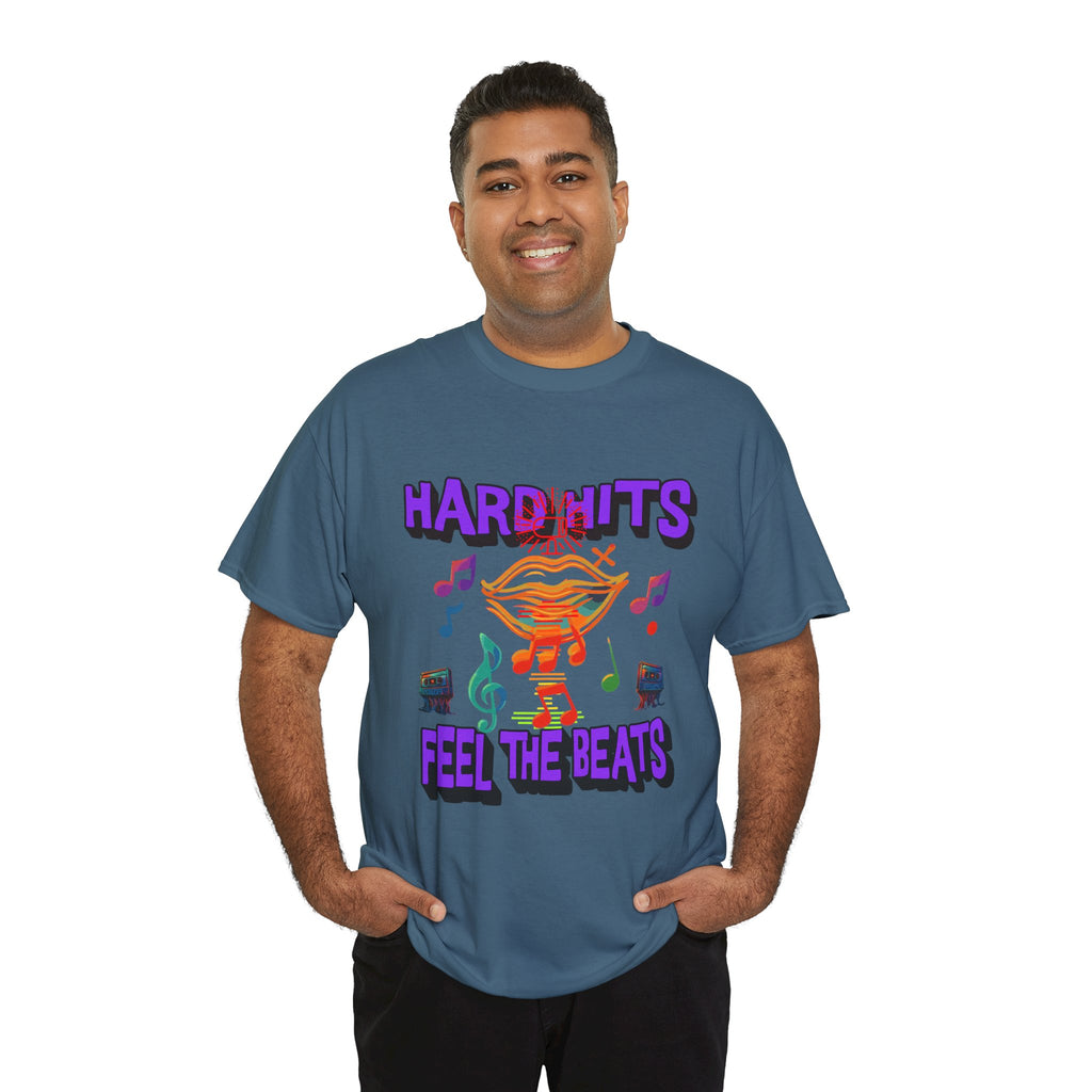 Music Lover Tee - Hard Hits Feel The Beats, Unisex Cotton Shirt, Perfect Gift for Musicians, Concerts, Festivals, Casual Wear