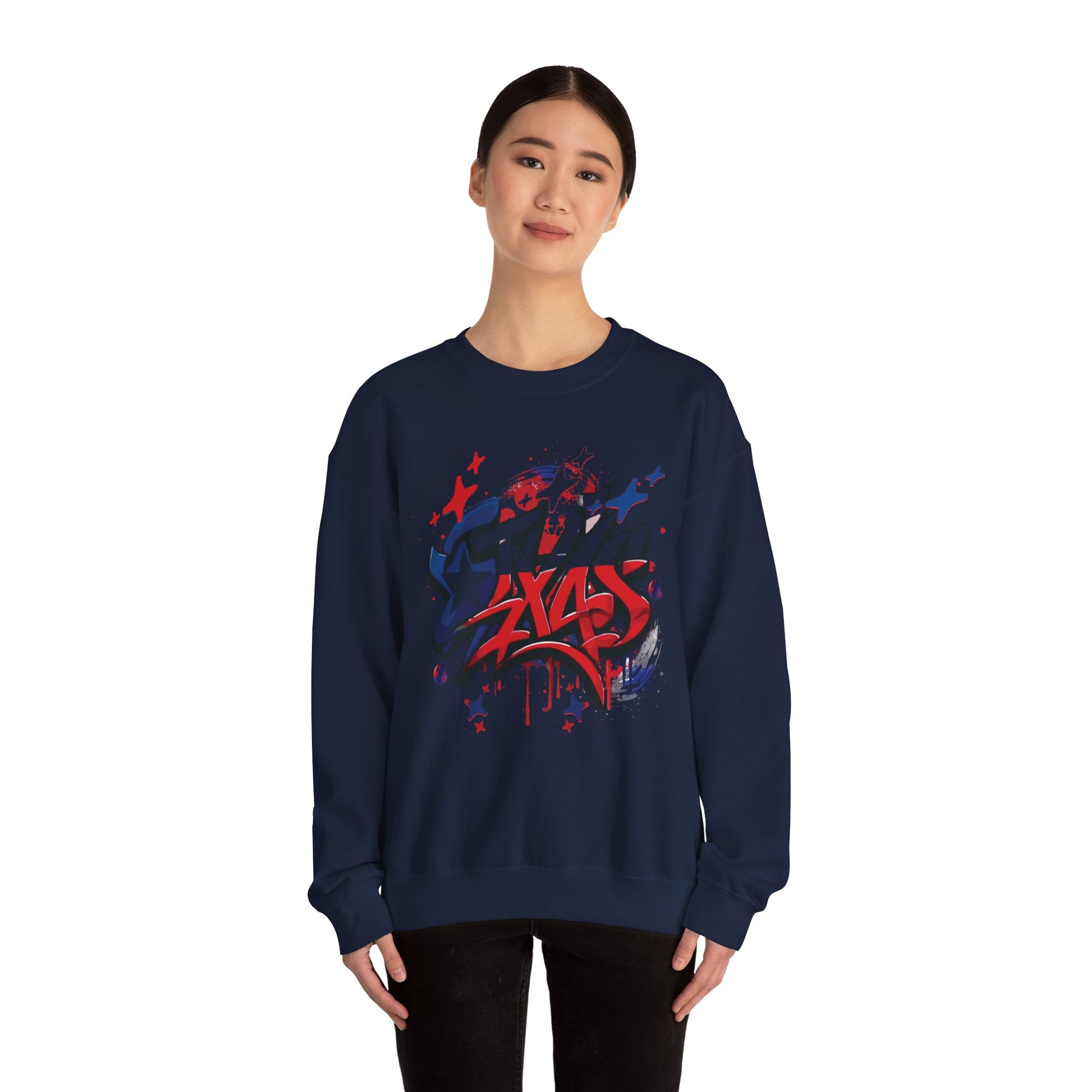 Texas Graffiti Crewneck Sweatshirt, Urban Streetwear, Unisex Fashion, Graphic Sweatshirt, Cozy Layering Piece, Gift for Him/Her