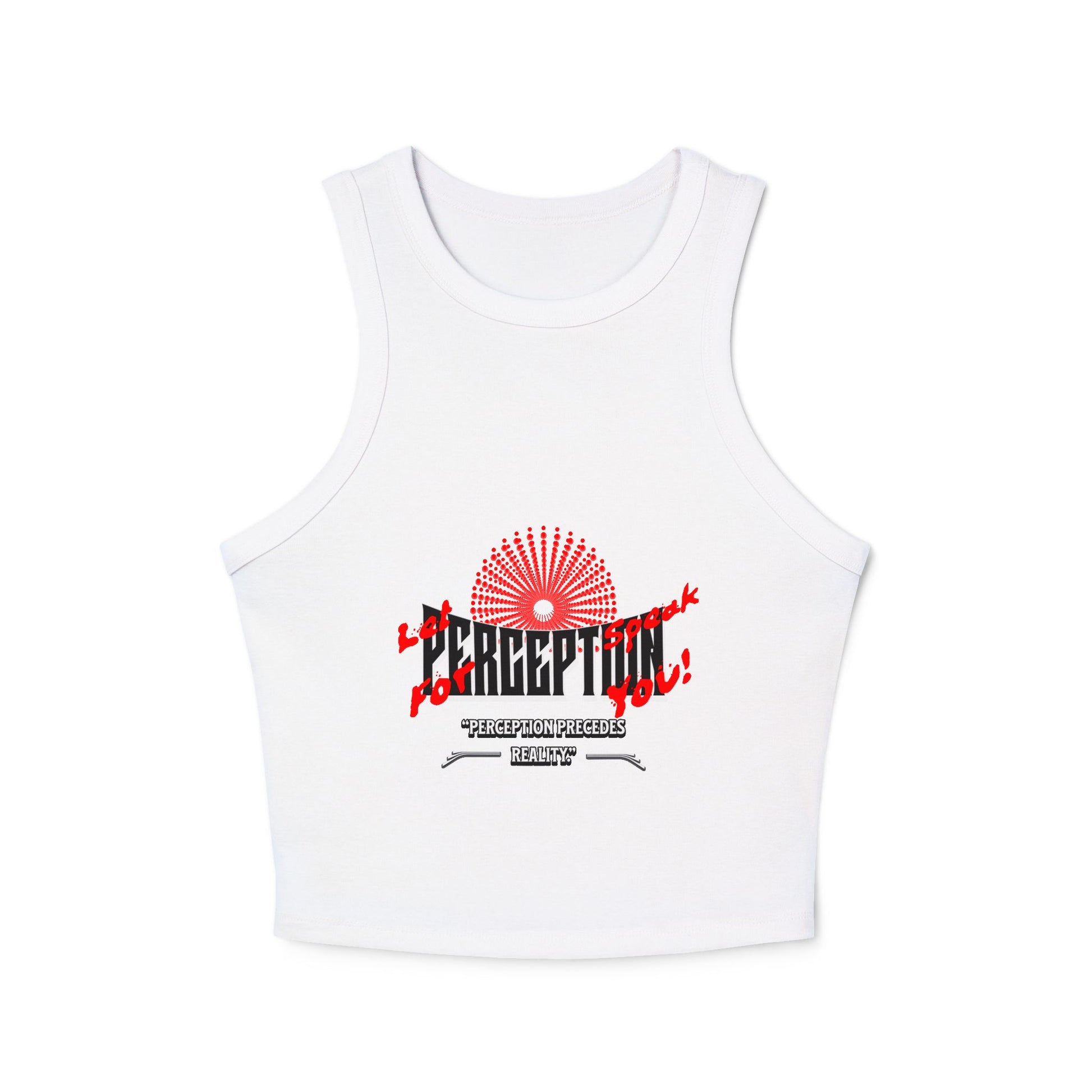 Women's Graphic Crop Tank Top: 'Perception' Design, Summer Essential, Casual Wear, Workout Gear, Festival Outfit