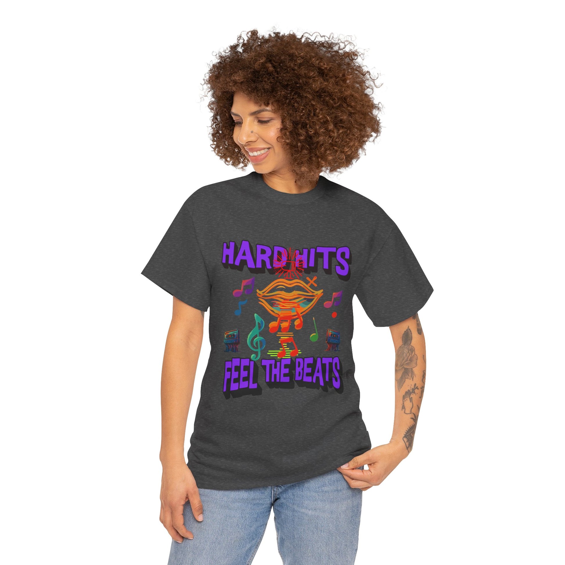 Music Lover Tee - Hard Hits Feel The Beats, Unisex Cotton Shirt, Perfect Gift for Musicians, Concerts, Festivals, Casual Wear