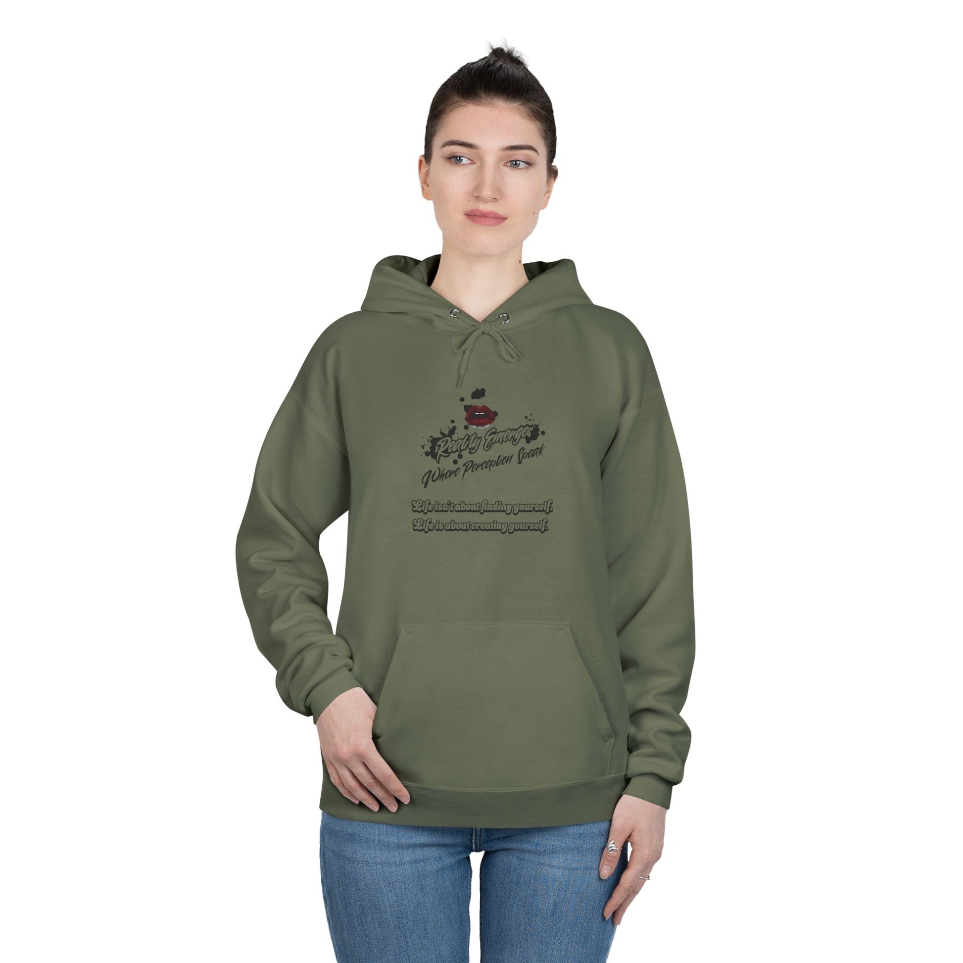 Hoodie Reality Emerges Where Perception Speaks Red Lips and Ink Splatter Design