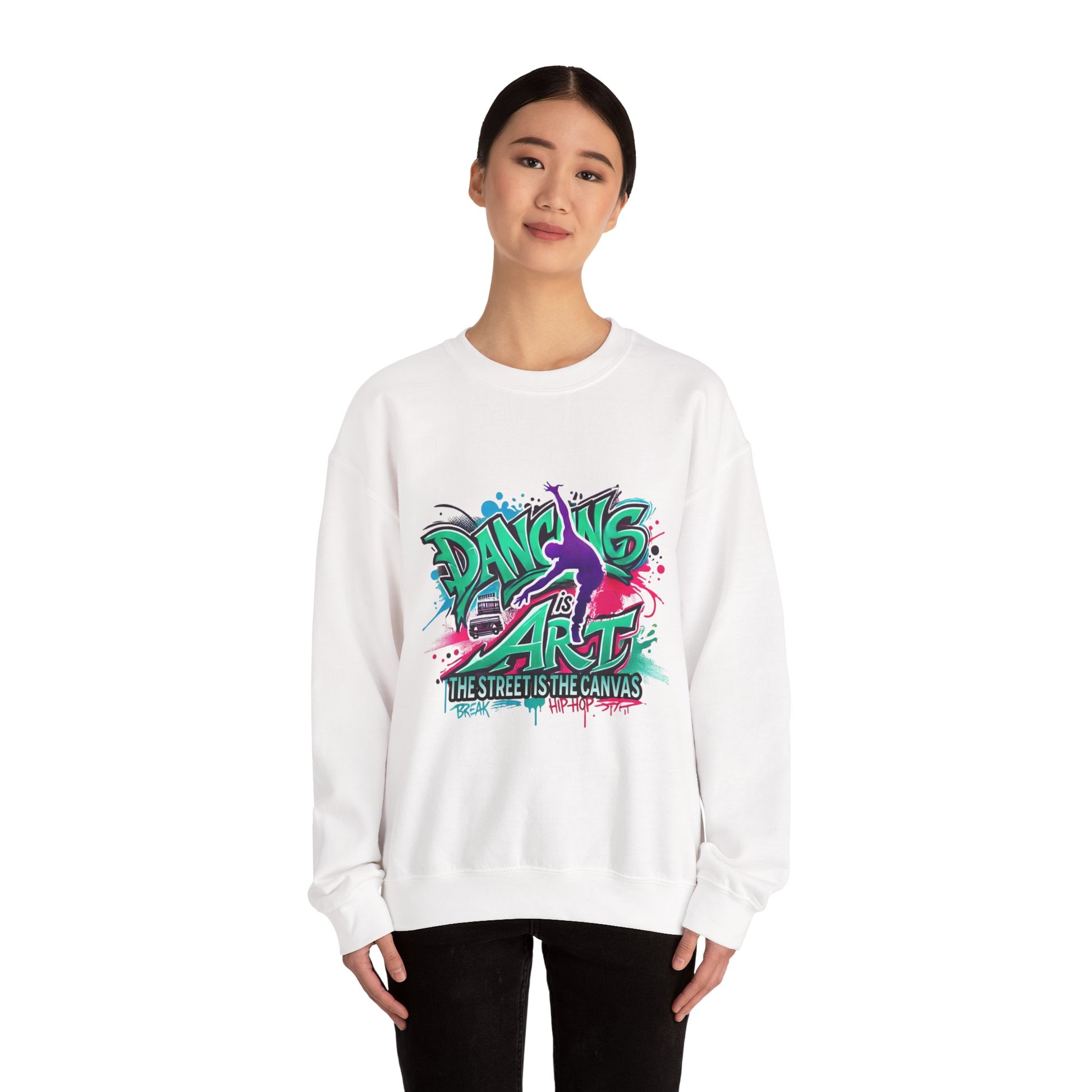 Colorful Street Art Sweatshirt, Unisex Crewneck Pullover, Dance Sweatshirt Gift, Streetwear Apparel, Artsy Fashion