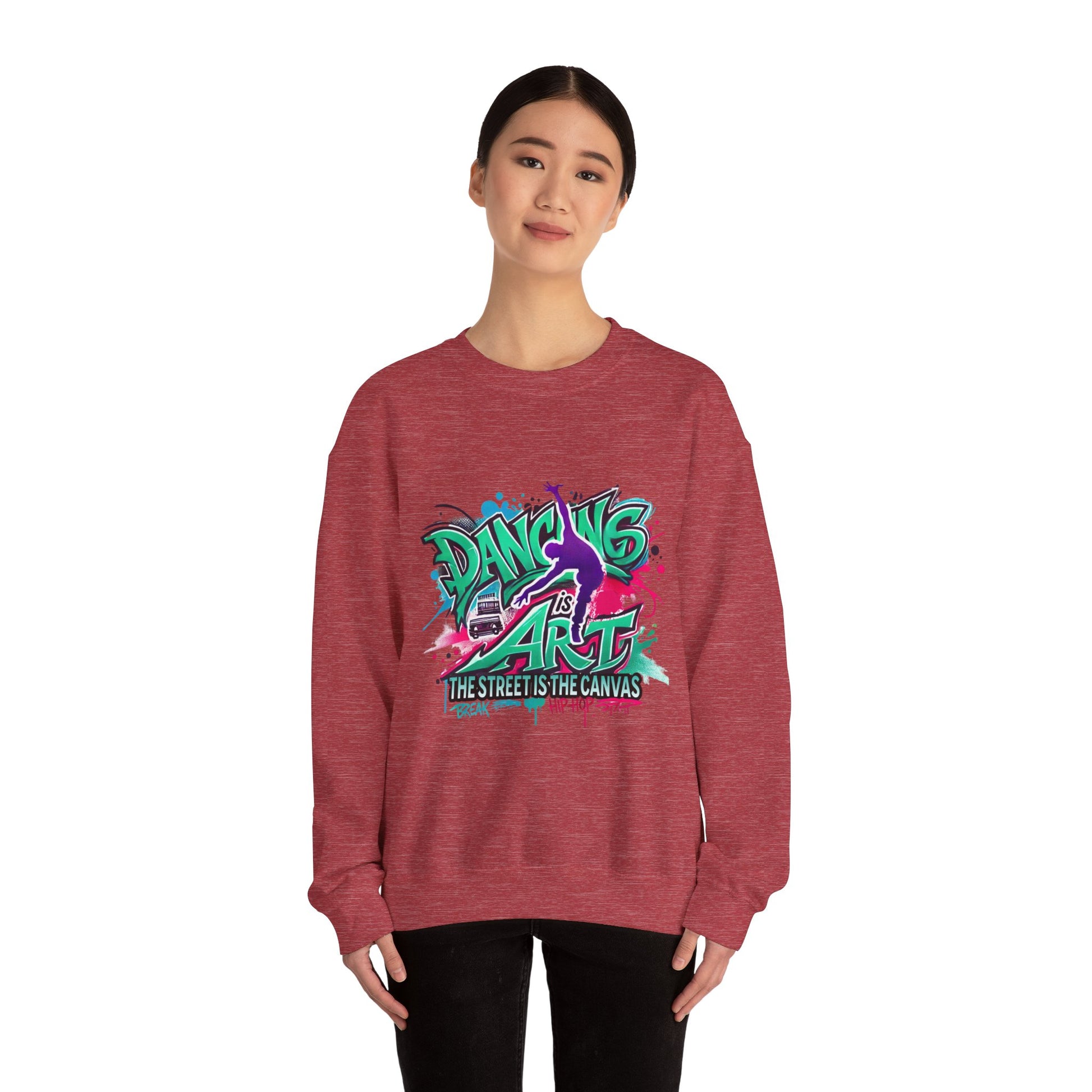 Colorful Street Art Sweatshirt, Unisex Crewneck Pullover, Dance Sweatshirt Gift, Streetwear Apparel, Artsy Fashion
