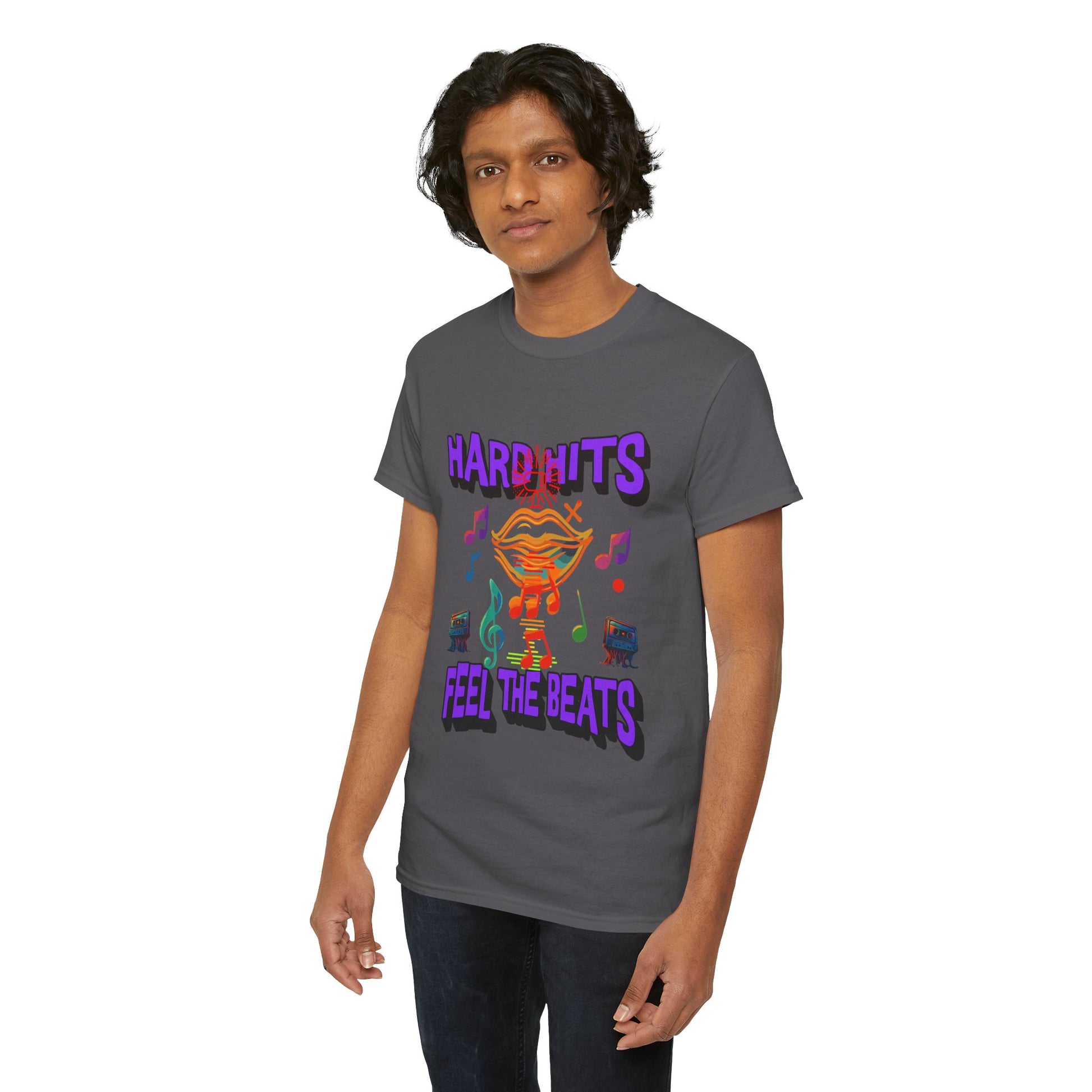 Music Lover Tee - Hard Hits Feel The Beats, Unisex Cotton Shirt, Perfect Gift for Musicians, Concerts, Festivals, Casual Wear