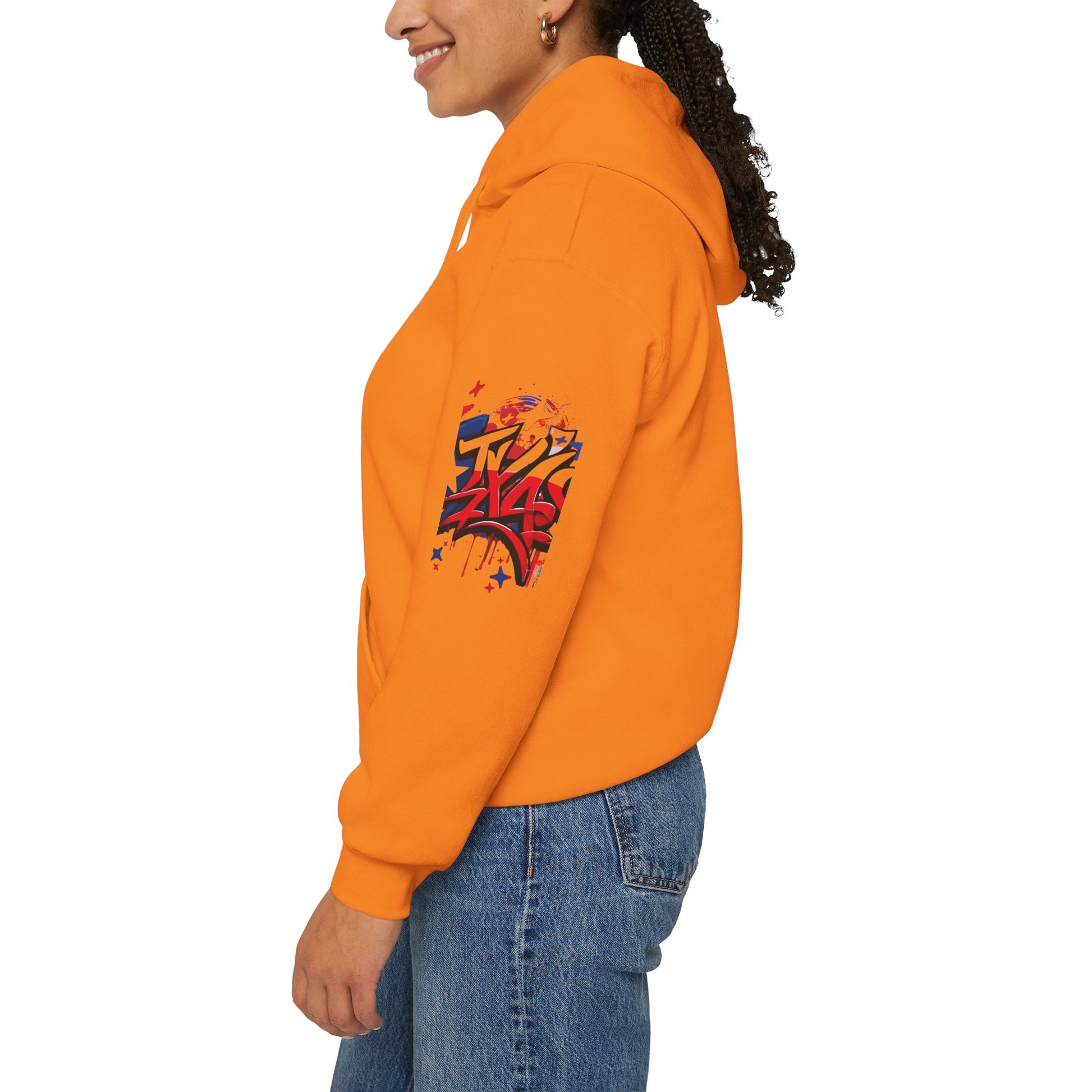 Patriotic Graffiti Hoodie, Cozy Sweatshirt for Casual Wear, Perfect Gift for July 4th, Stylish Streetwear, Unisex Fashion