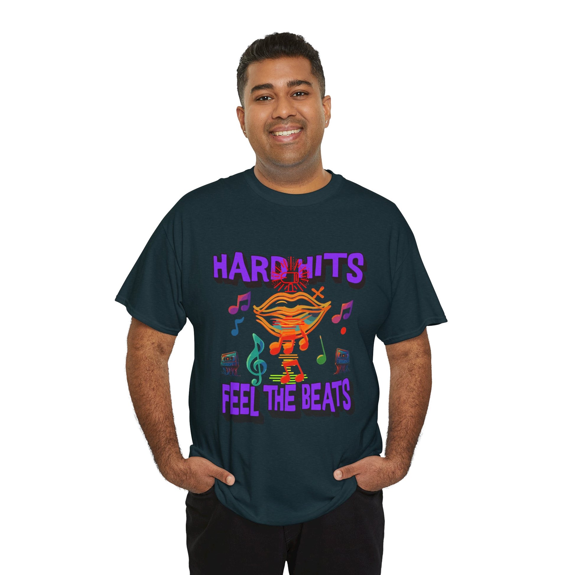 Music Lover Tee - Hard Hits Feel The Beats, Unisex Cotton Shirt, Perfect Gift for Musicians, Concerts, Festivals, Casual Wear