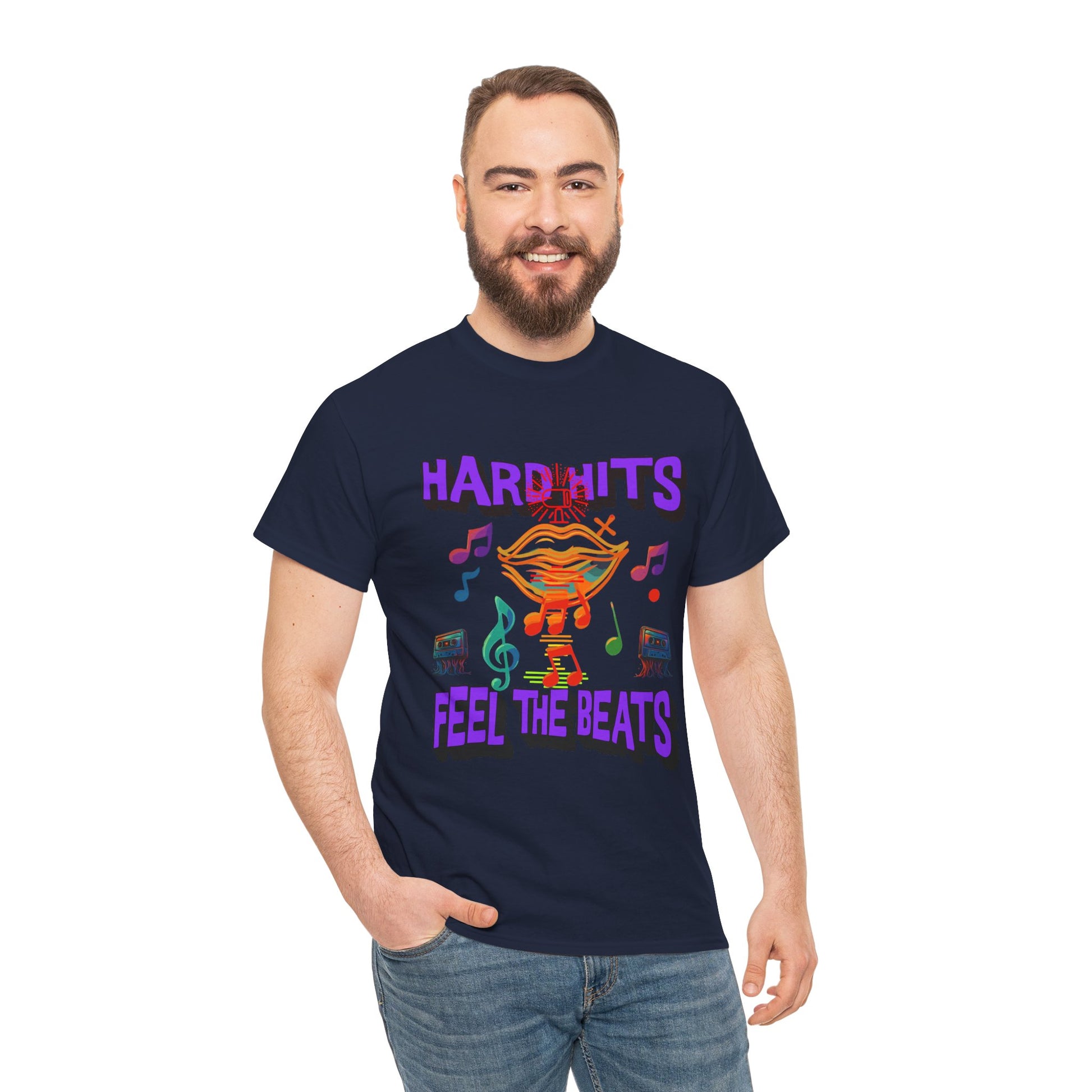 Music Lover Tee - Hard Hits Feel The Beats, Unisex Cotton Shirt, Perfect Gift for Musicians, Concerts, Festivals, Casual Wear