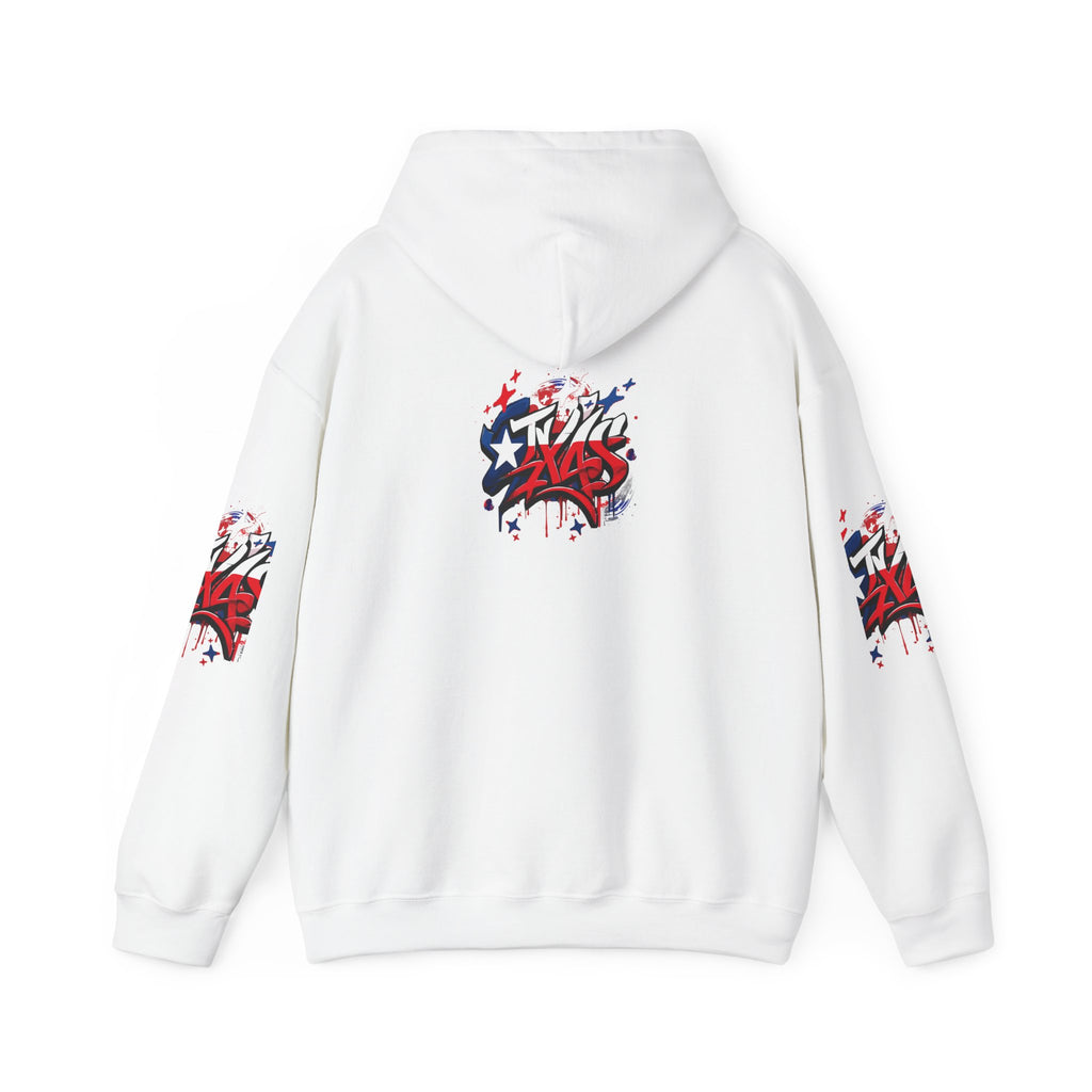 Patriotic Graffiti Hoodie, Cozy Sweatshirt for Casual Wear, Perfect Gift for July 4th, Stylish Streetwear, Unisex Fashion