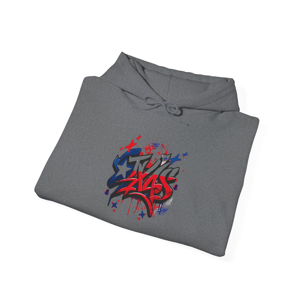 Patriotic Graffiti Hoodie, Cozy Sweatshirt for Casual Wear, Perfect Gift for July 4th, Stylish Streetwear, Unisex Fashion