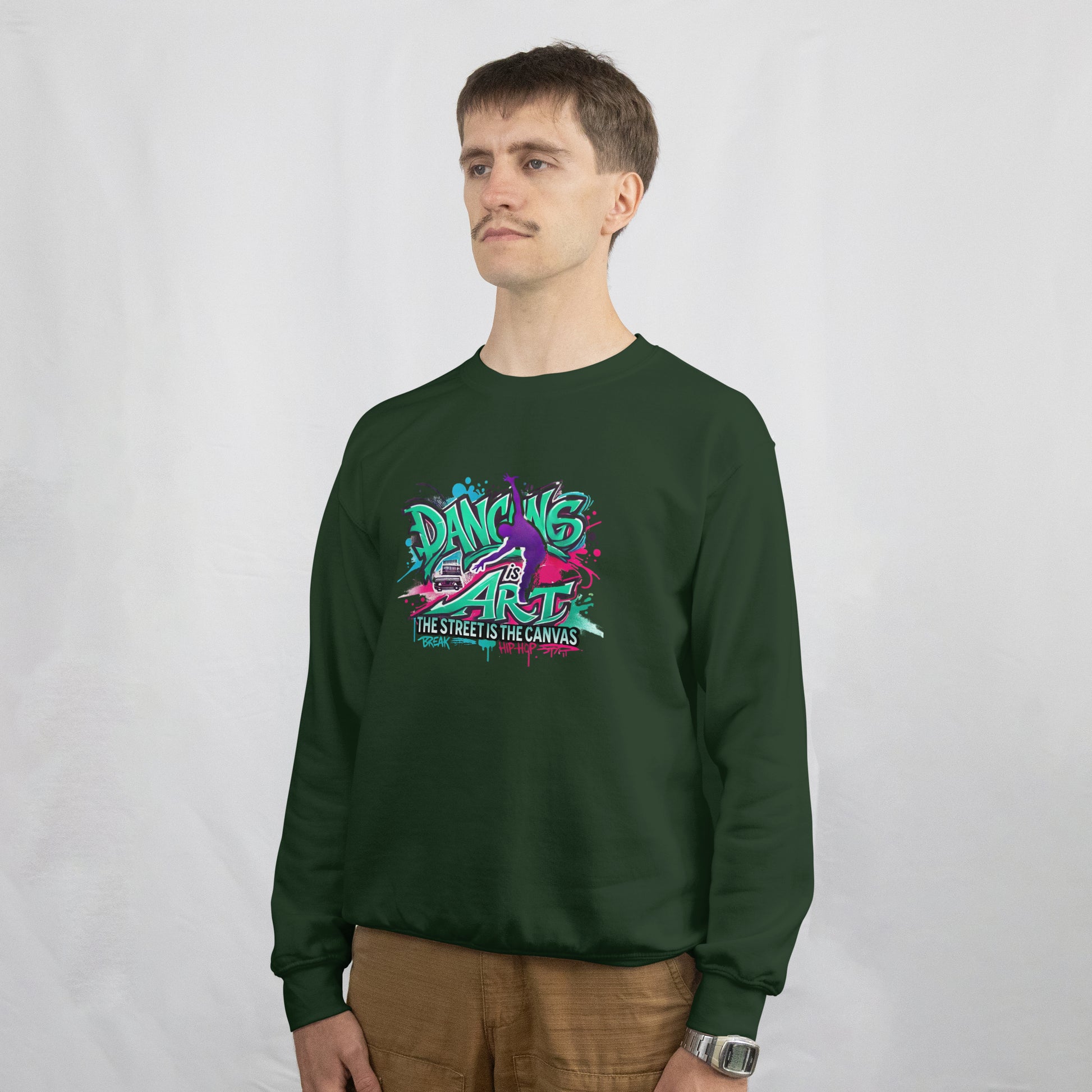 Colorful Street Art Sweatshirt, Unisex Crewneck Pullover, Dance Sweatshirt Gift, Streetwear Apparel, Artsy Fashion