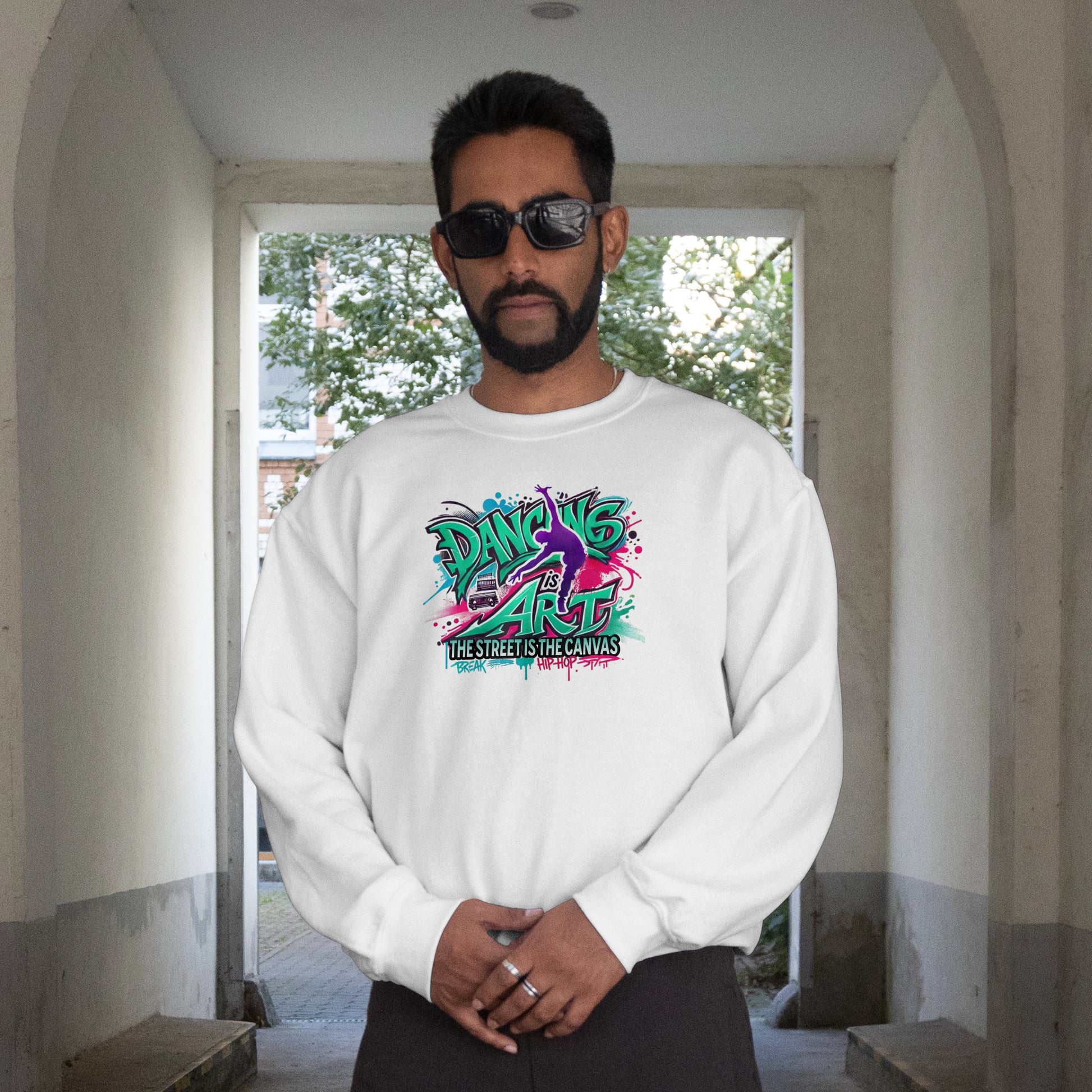 Colorful Street Art Sweatshirt, Unisex Crewneck Pullover, Dance Sweatshirt Gift, Streetwear Apparel, Artsy Fashion