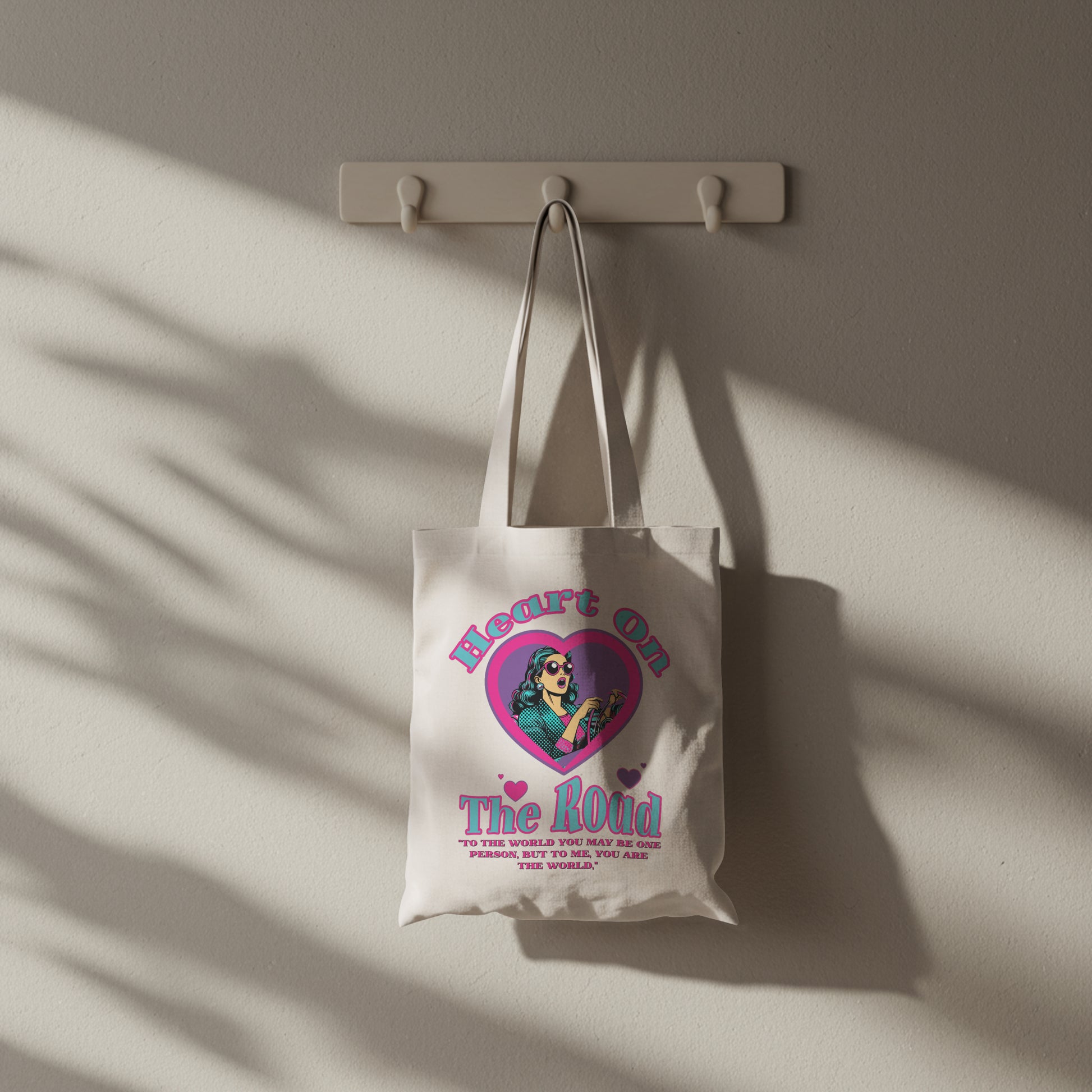 Heart On The Road Organic Canvas Tote Bag - Eco-Friendly, Gift for Travelers, Motivational Quote, Shopping Bags, Vegan Accessories