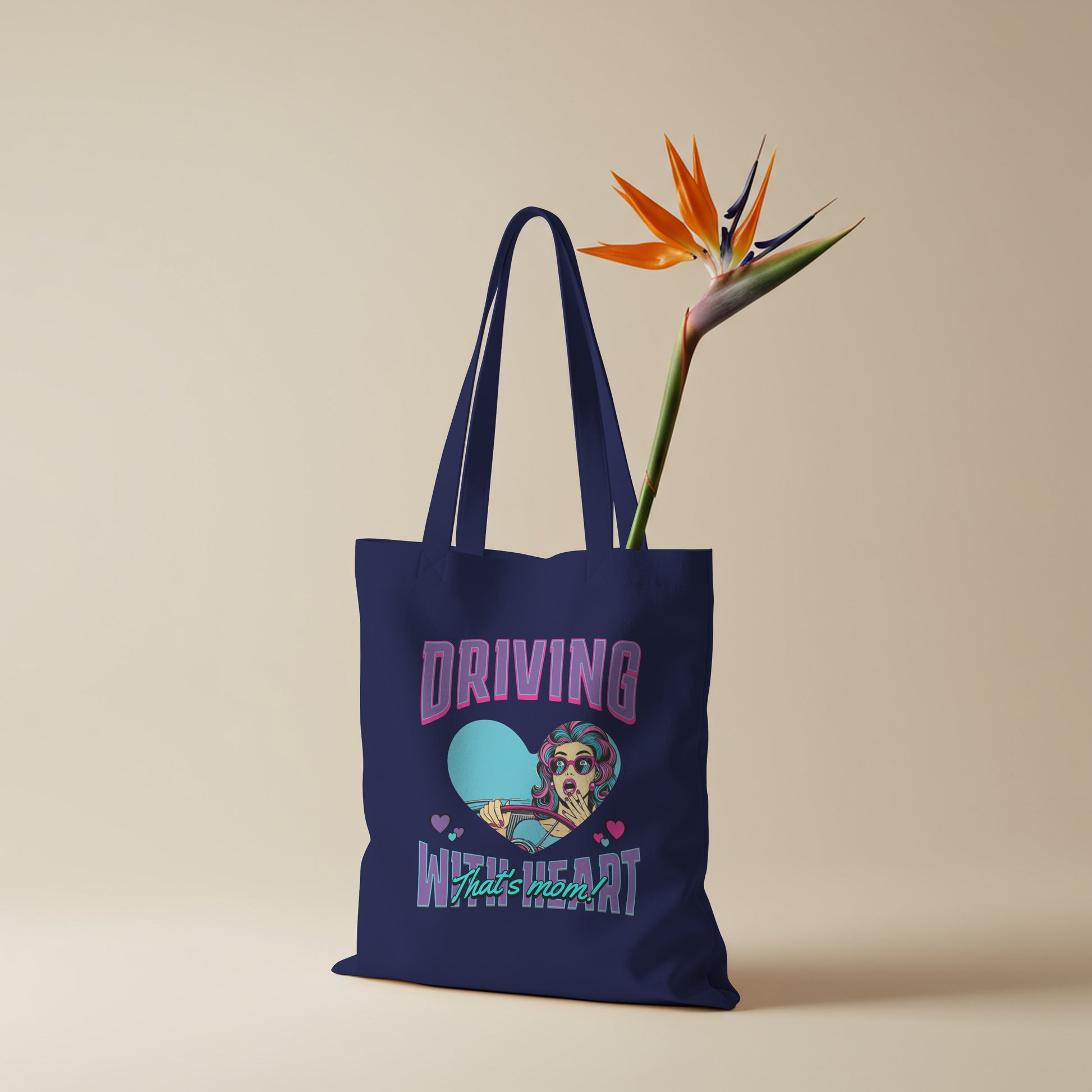 Driving With Heart Organic Canvas Tote Bag, Eco-Friendly Shopper, Gifts for Her, Cute Carryall, Reusable Grocery Bag