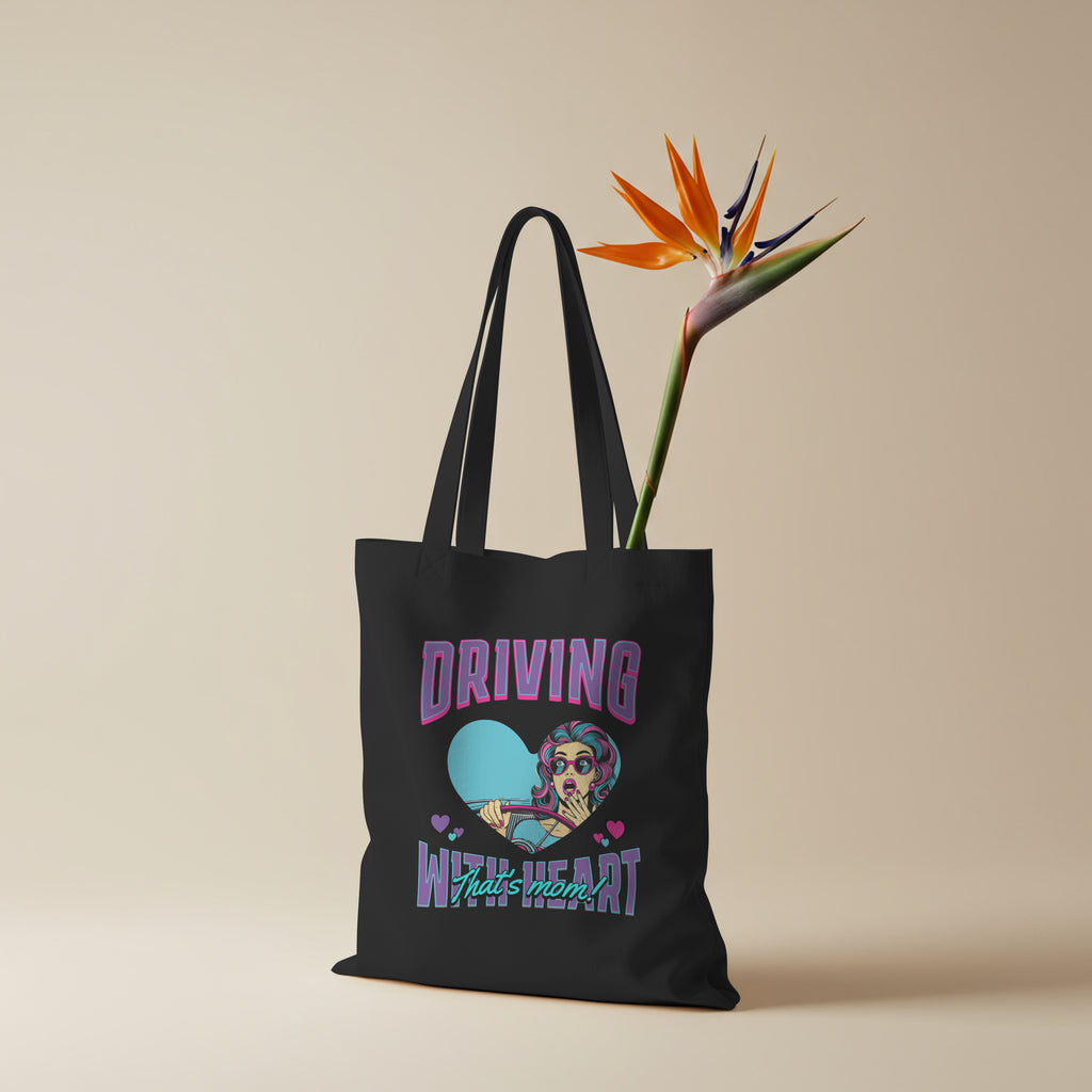 Driving With Heart Organic Canvas Tote Bag, Eco-Friendly Shopper, Gifts for Her, Cute Carryall, Reusable Grocery Bag