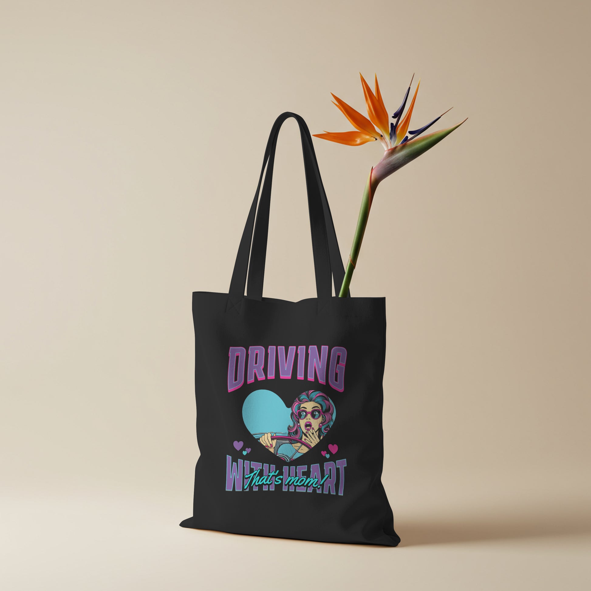 Driving With Heart Organic Canvas Tote Bag, Eco-Friendly Shopper, Gifts for Her, Cute Carryall, Reusable Grocery Bag