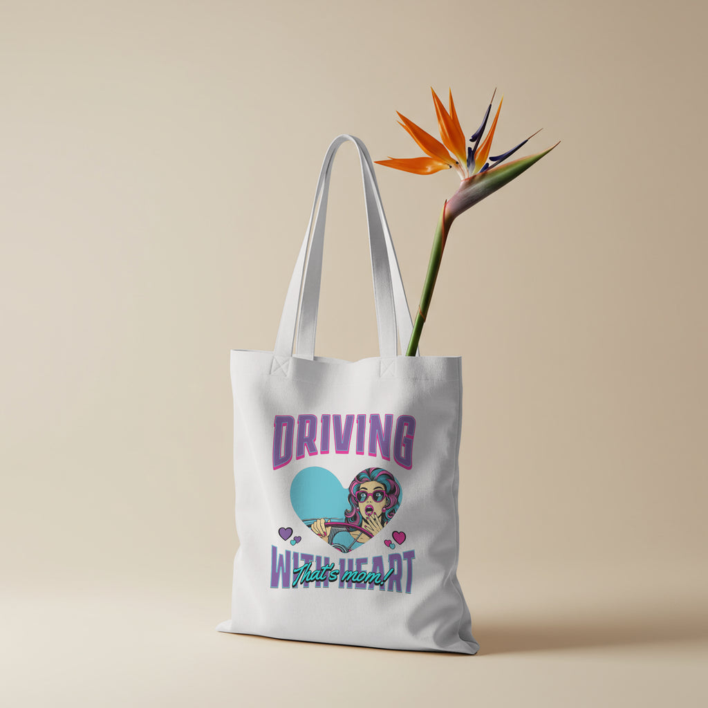Driving With Heart Organic Canvas Tote Bag, Eco-Friendly Shopper, Gifts for Her, Cute Carryall, Reusable Grocery Bag