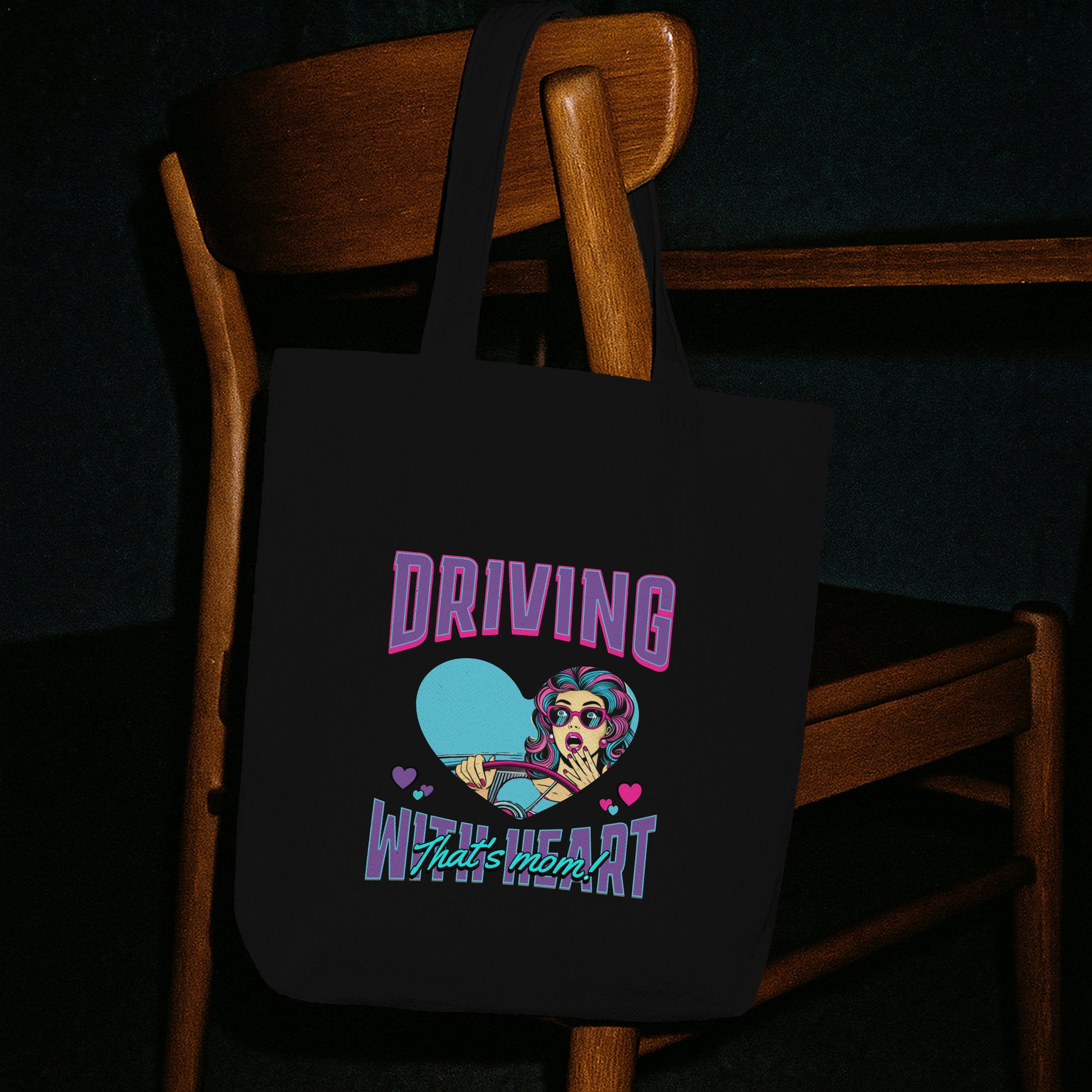 Driving With Heart Organic Canvas Tote Bag, Eco-Friendly Shopper, Gifts for Her, Cute Carryall, Reusable Grocery Bag