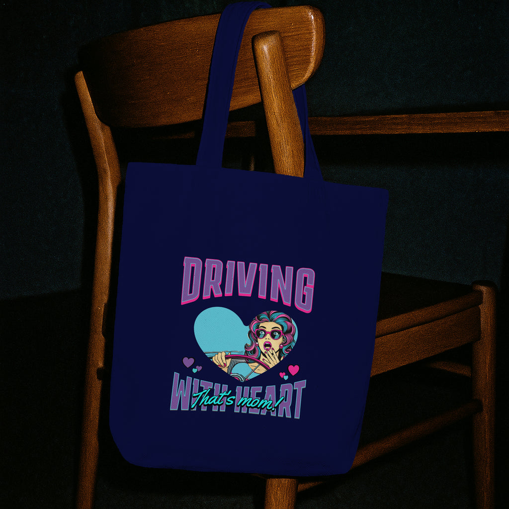 Driving With Heart Organic Canvas Tote Bag, Eco-Friendly Shopper, Gifts for Her, Cute Carryall, Reusable Grocery Bag