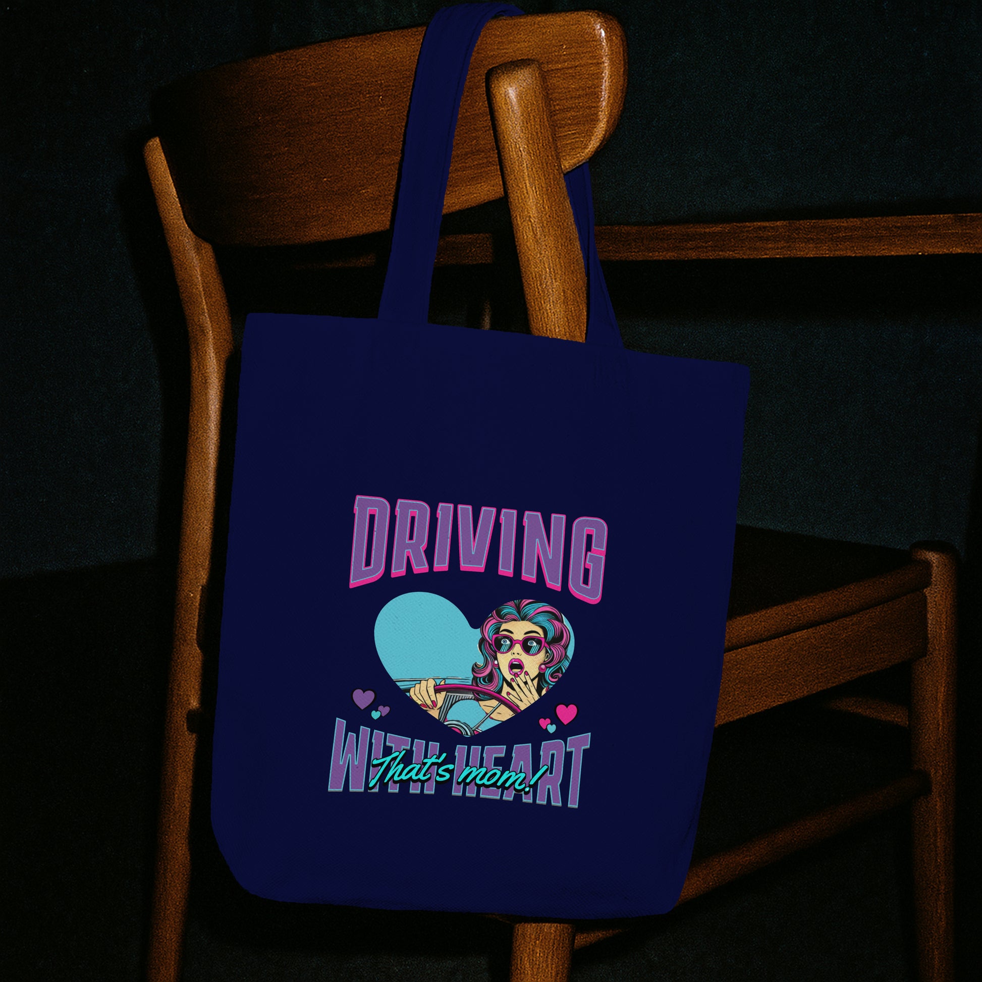 Driving With Heart Organic Canvas Tote Bag, Eco-Friendly Shopper, Gifts for Her, Cute Carryall, Reusable Grocery Bag
