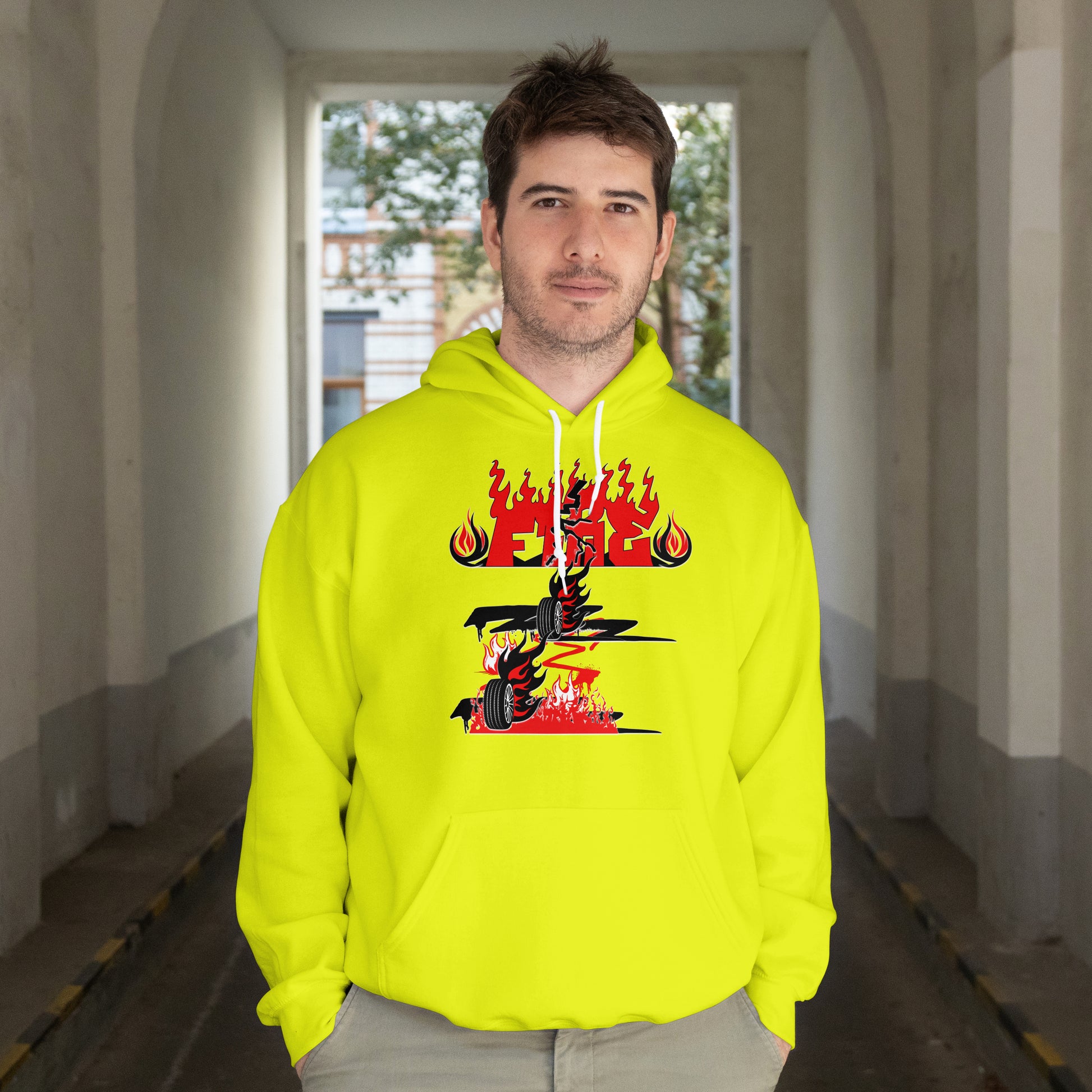 College Hoodie - "Fire" - Unisex Hooded Sweatshirt, Campus Apparel, Gift for Students, College Life, Orange Hoodie
