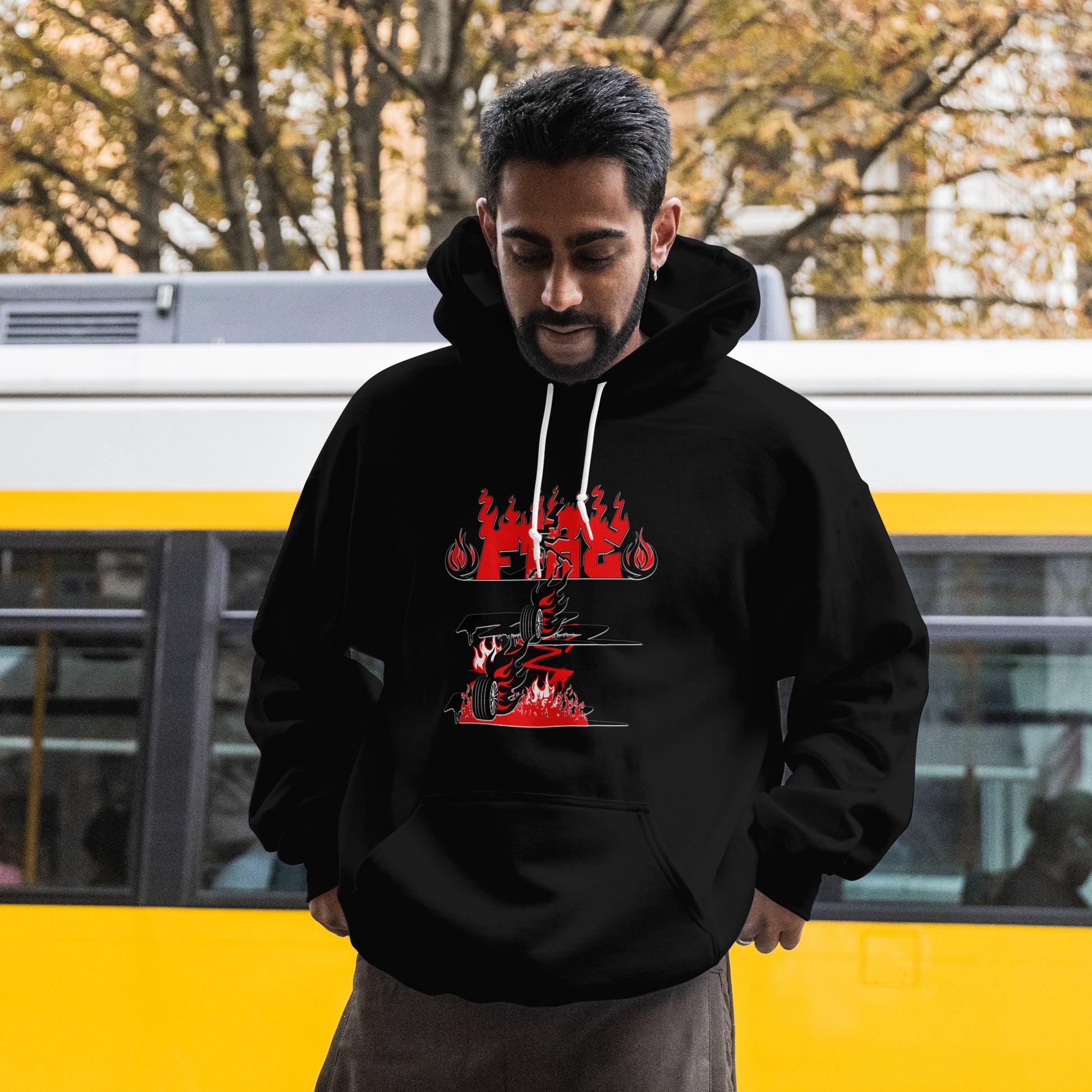 College Hoodie - "Fire" - Unisex Hooded Sweatshirt, Campus Apparel, Gift for Students, College Life, Orange Hoodie