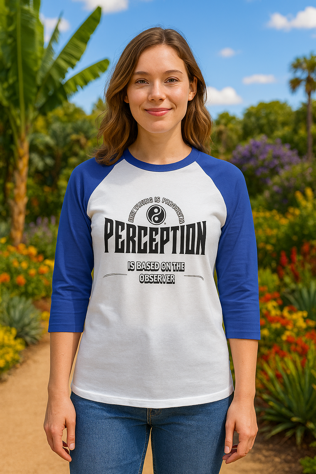 Three-Quarter Sleeve Raglan Shirt with 'Perception is Based on the Observer' Design - Casual Tee for Mindful Living, Great Gift [...]