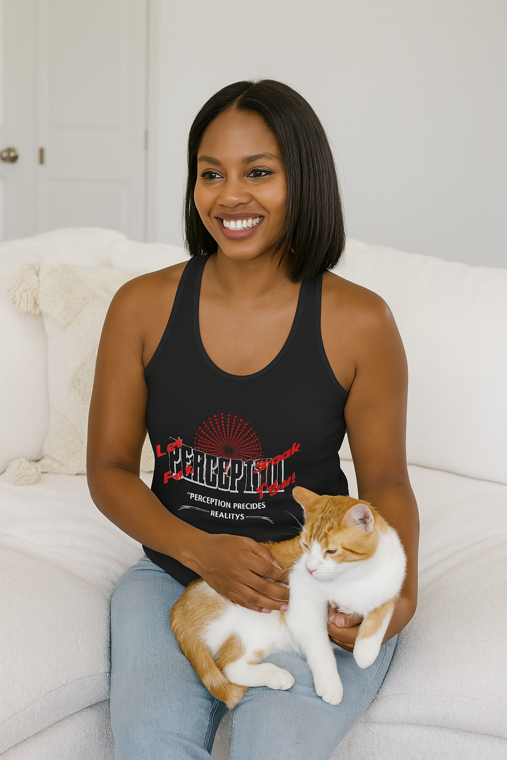Women's Racerback Tank Top with 'Perception' Design, Women's Workout Apparel, Casual Summer Top, Gift for Her, Yoga & Fitness Gear