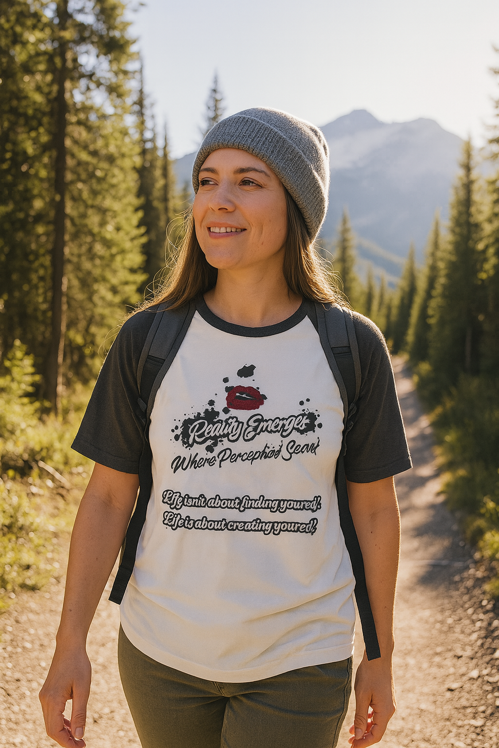 Three-Quarter Sleeve Raglan Shirt - Empowerment Shirt - “Reality Emerges” - Gift for Friends, Casual Wear, Positive Affirmation Tee
