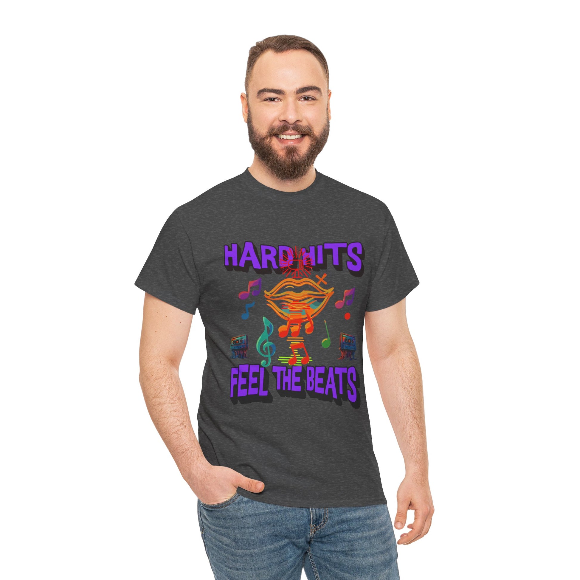Music Lover Tee - Hard Hits Feel The Beats, Unisex Cotton Shirt, Perfect Gift for Musicians, Concerts, Festivals, Casual Wear