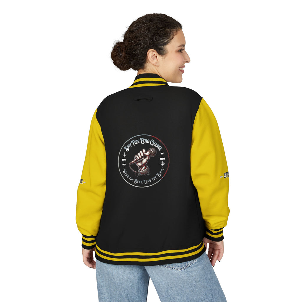 Unisex Varsity Letterman Jacket – Spit Fire Echo Change Embroidered Design