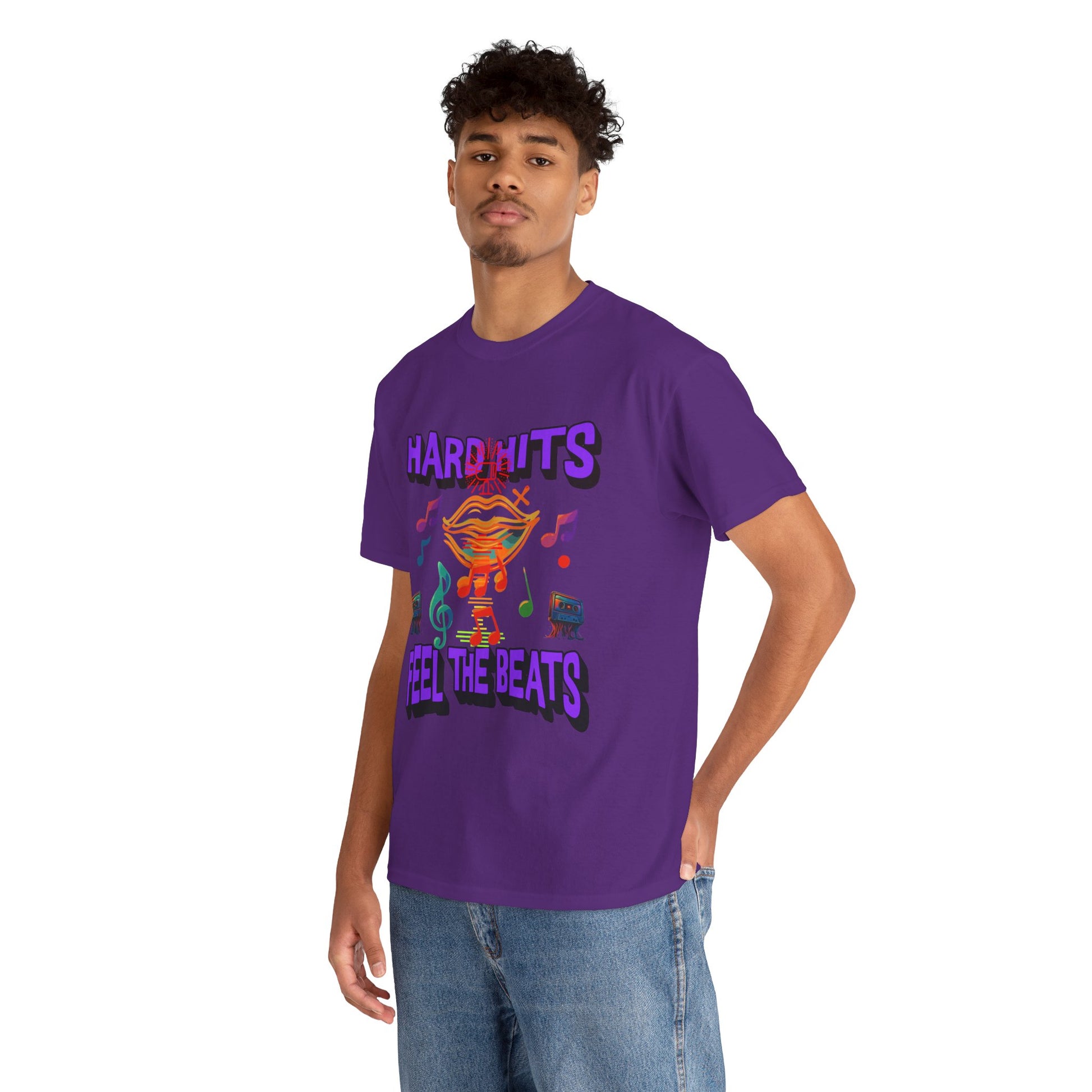 Music Lover Tee - Hard Hits Feel The Beats, Unisex Cotton Shirt, Perfect Gift for Musicians, Concerts, Festivals, Casual Wear