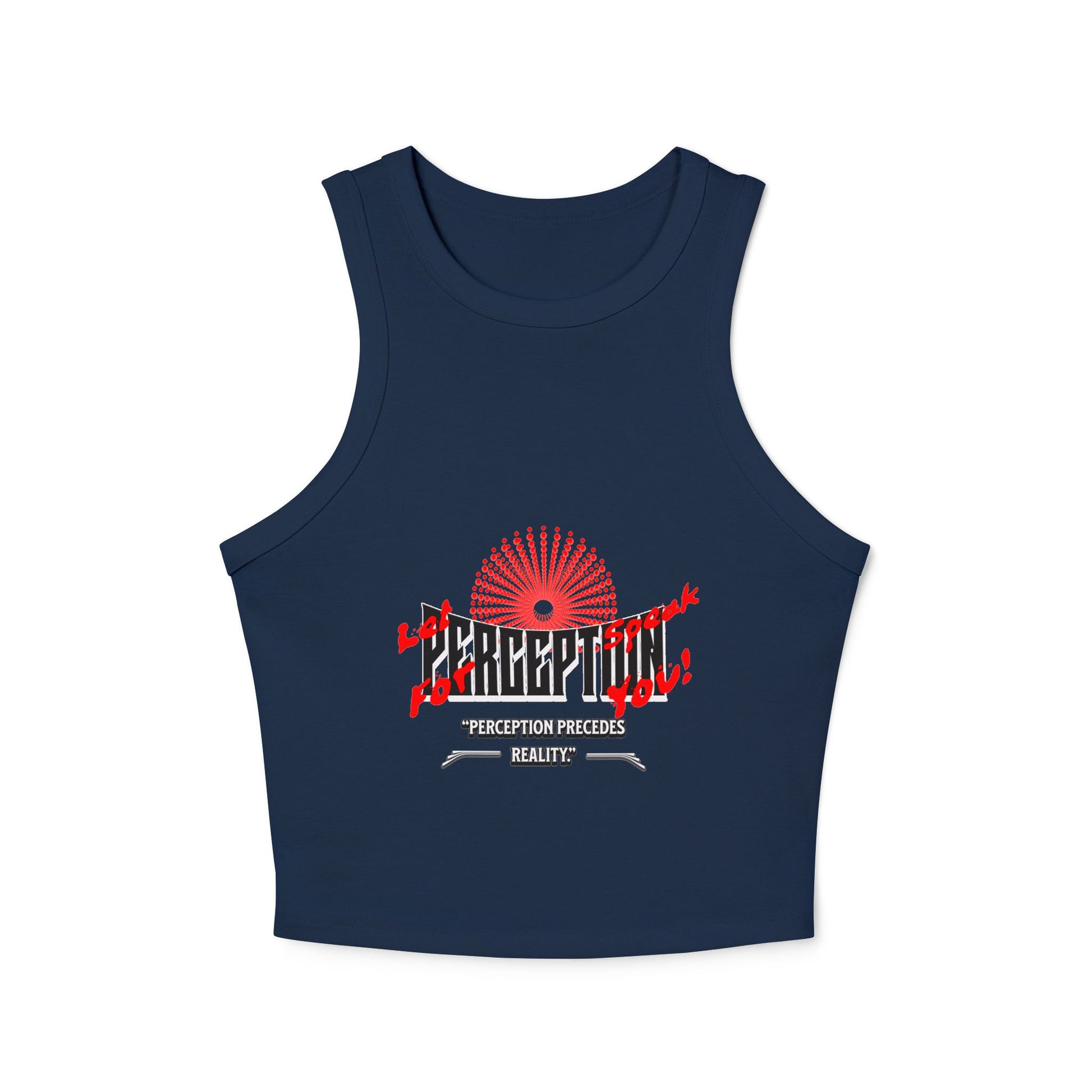 Women's Graphic Crop Tank Top: 'Perception' Design, Summer Essential, Casual Wear, Workout Gear, Festival Outfit