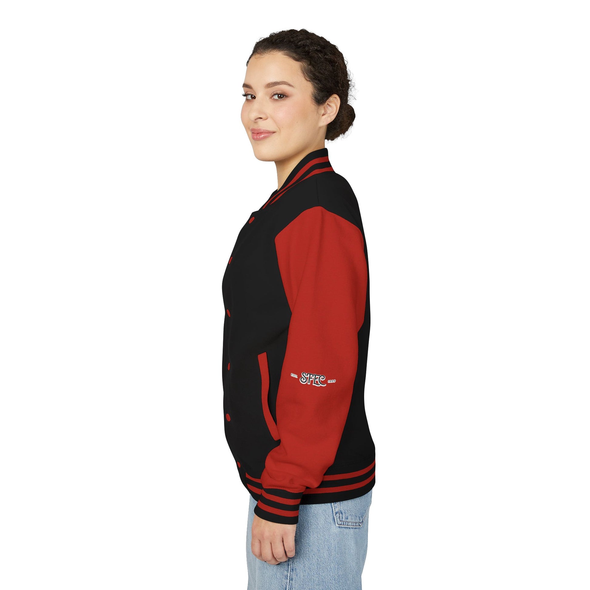 Unisex Varsity Letterman Jacket – Spit Fire Echo Change Embroidered Design