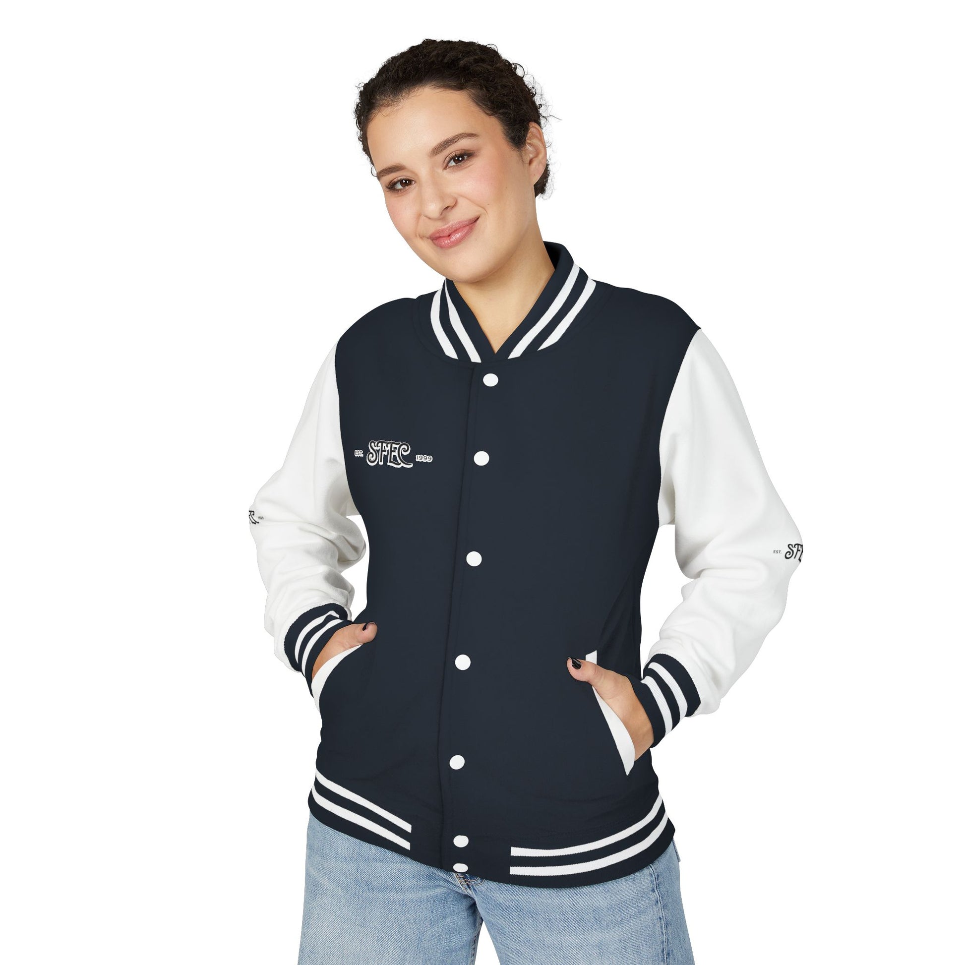 Unisex Varsity Letterman Jacket – Spit Fire Echo Change Embroidered Design