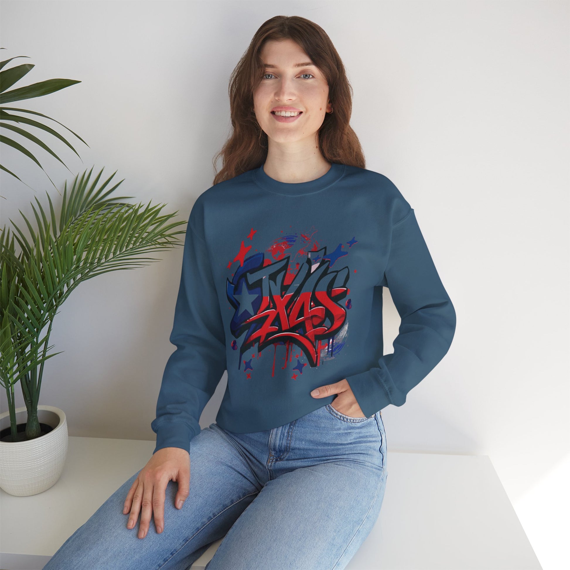 Texas Graffiti Crewneck Sweatshirt, Urban Streetwear, Unisex Fashion, Graphic Sweatshirt, Cozy Layering Piece, Gift for Him/Her